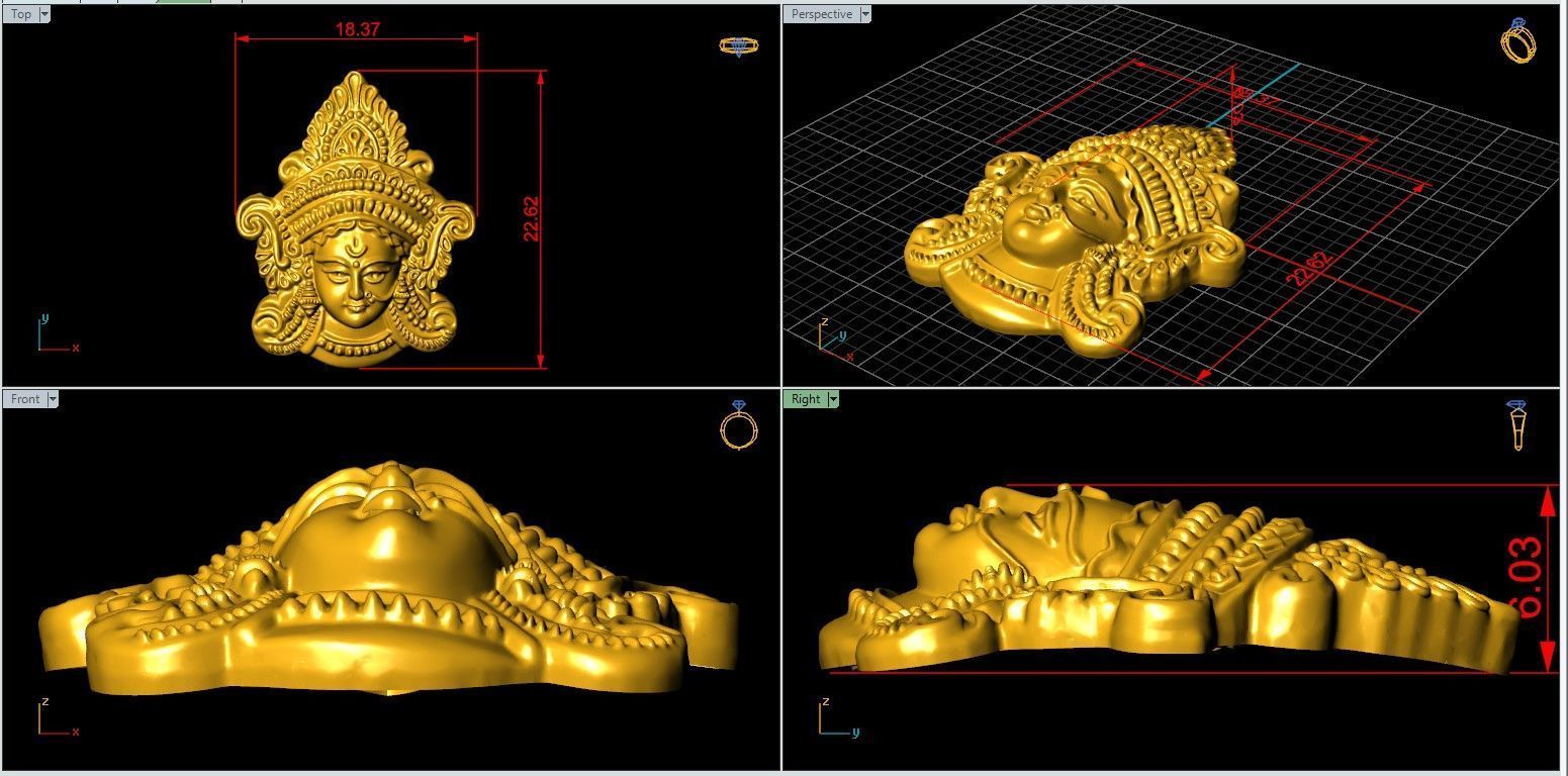 MAA DURGA FACE PENDANT  3D model_4