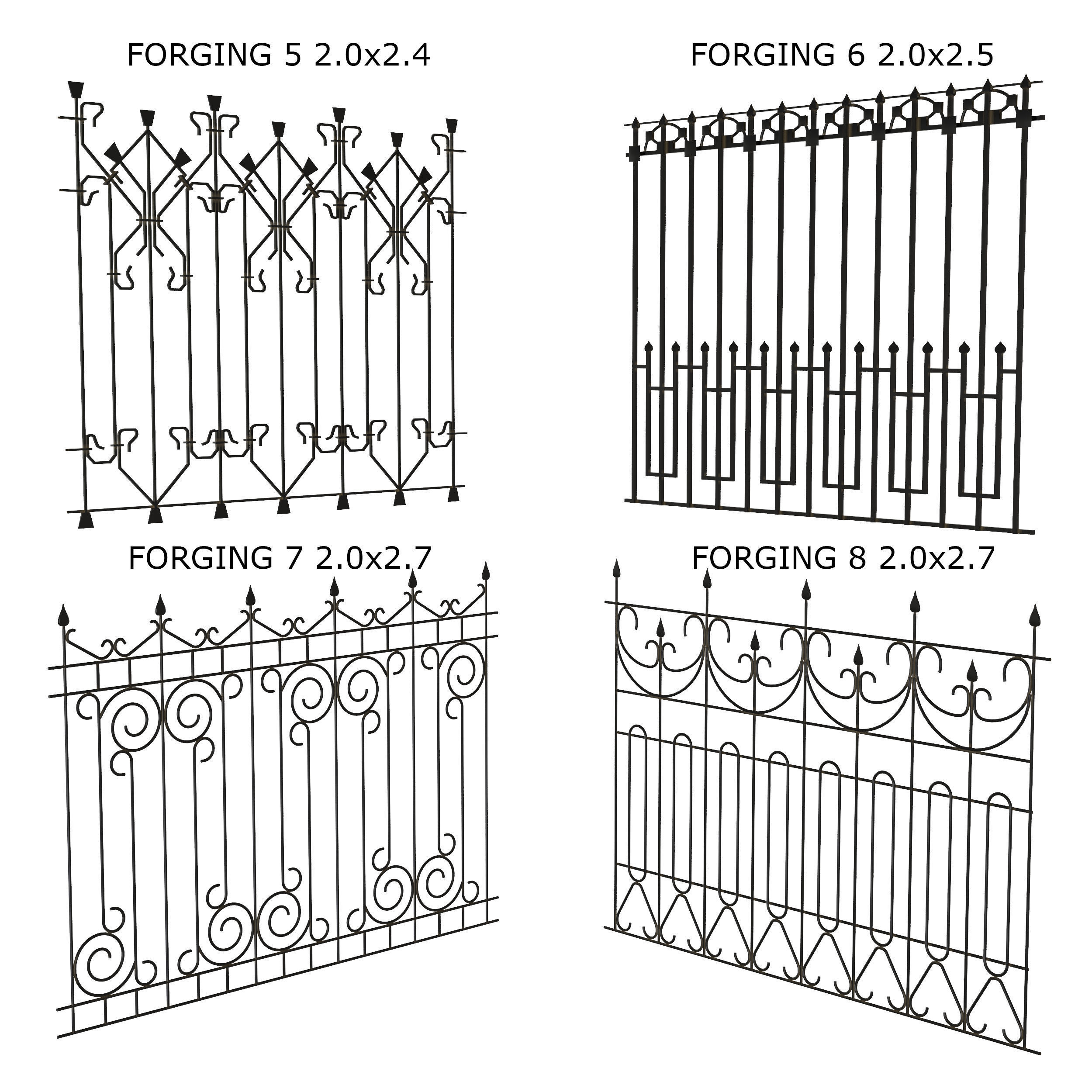 Forging set 2 ornamental wrought iron fence 3D model_1
