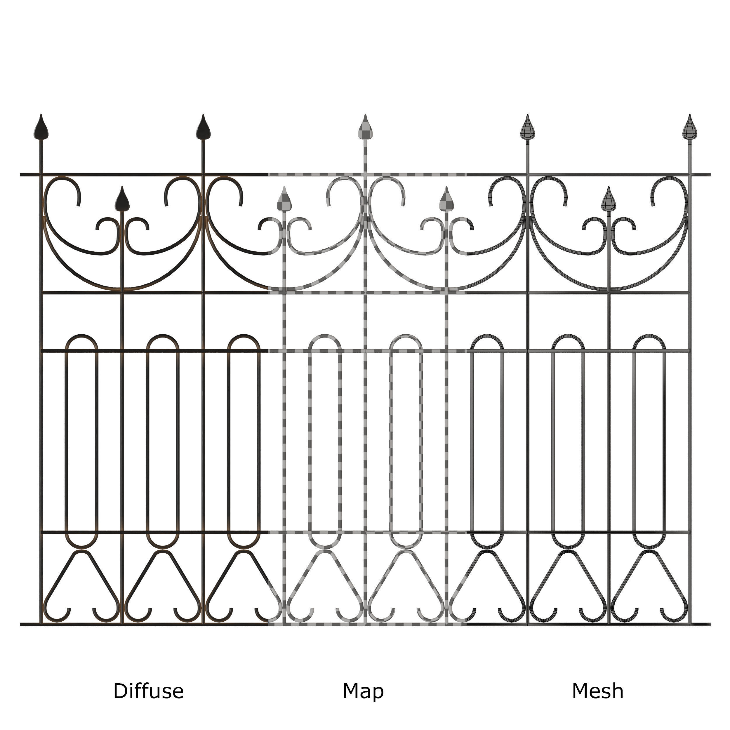 Forging set 2 ornamental wrought iron fence 3D model_6