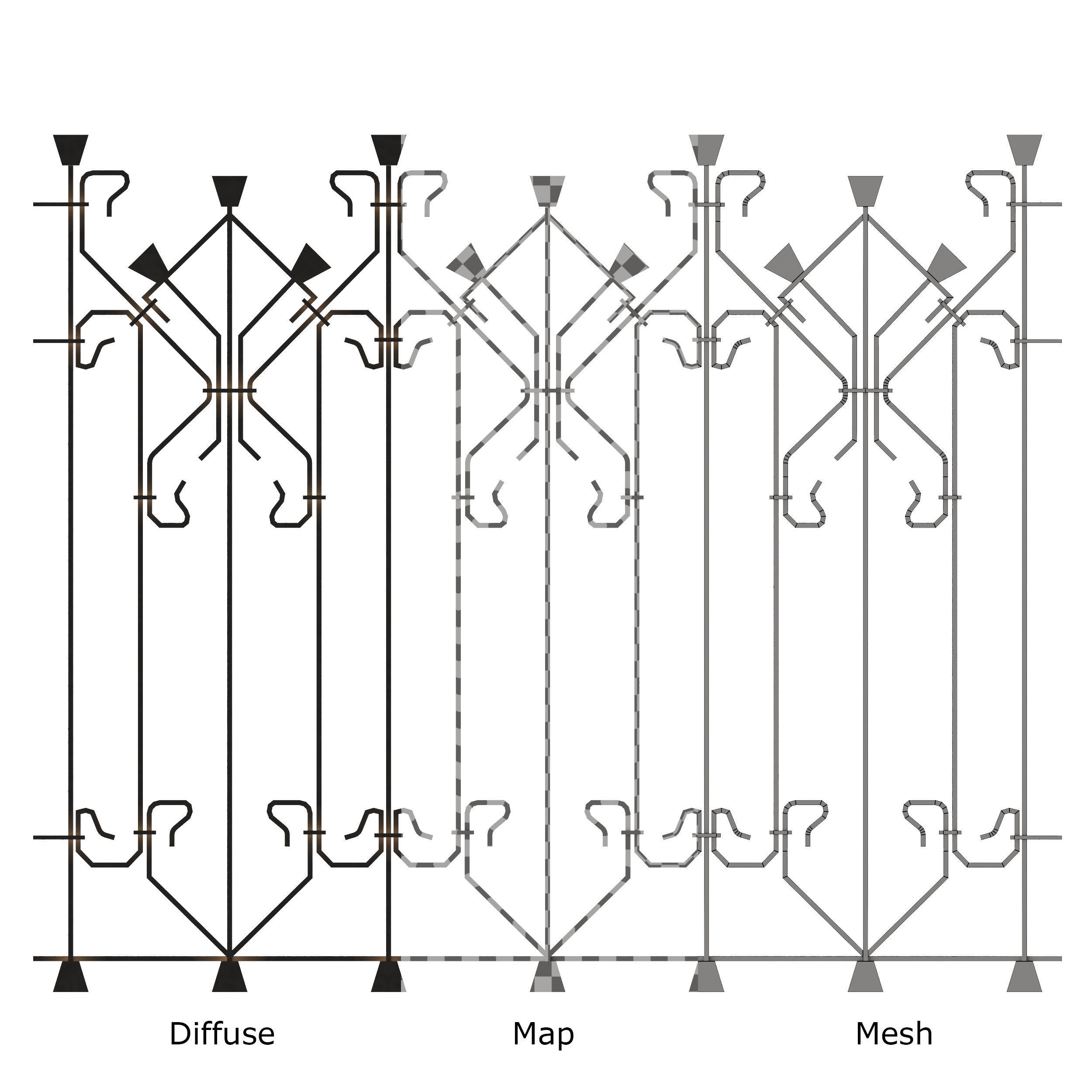 Forging set 2 ornamental wrought iron fence 3D model_3