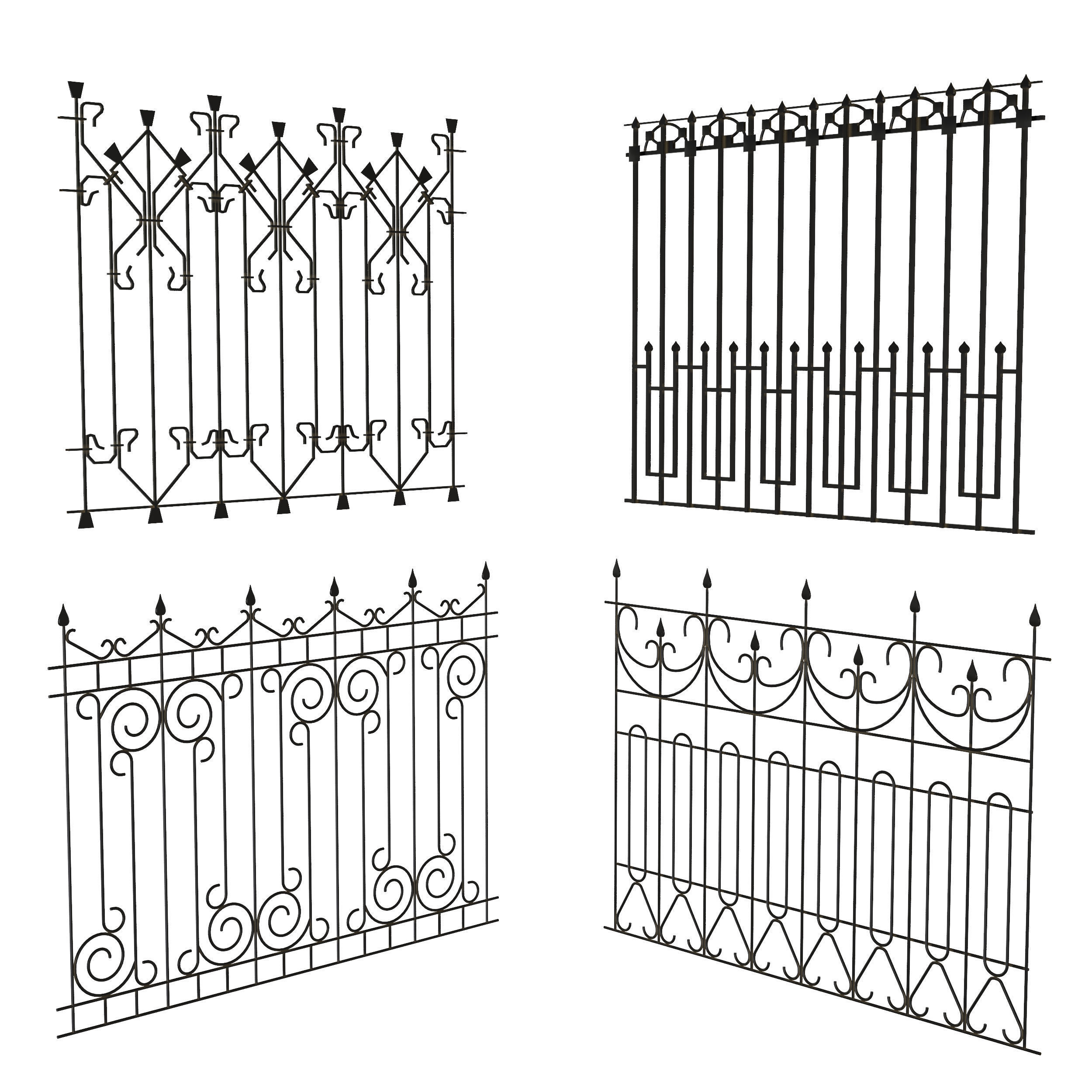 Forging set 2 ornamental wrought iron fence 3D model_2