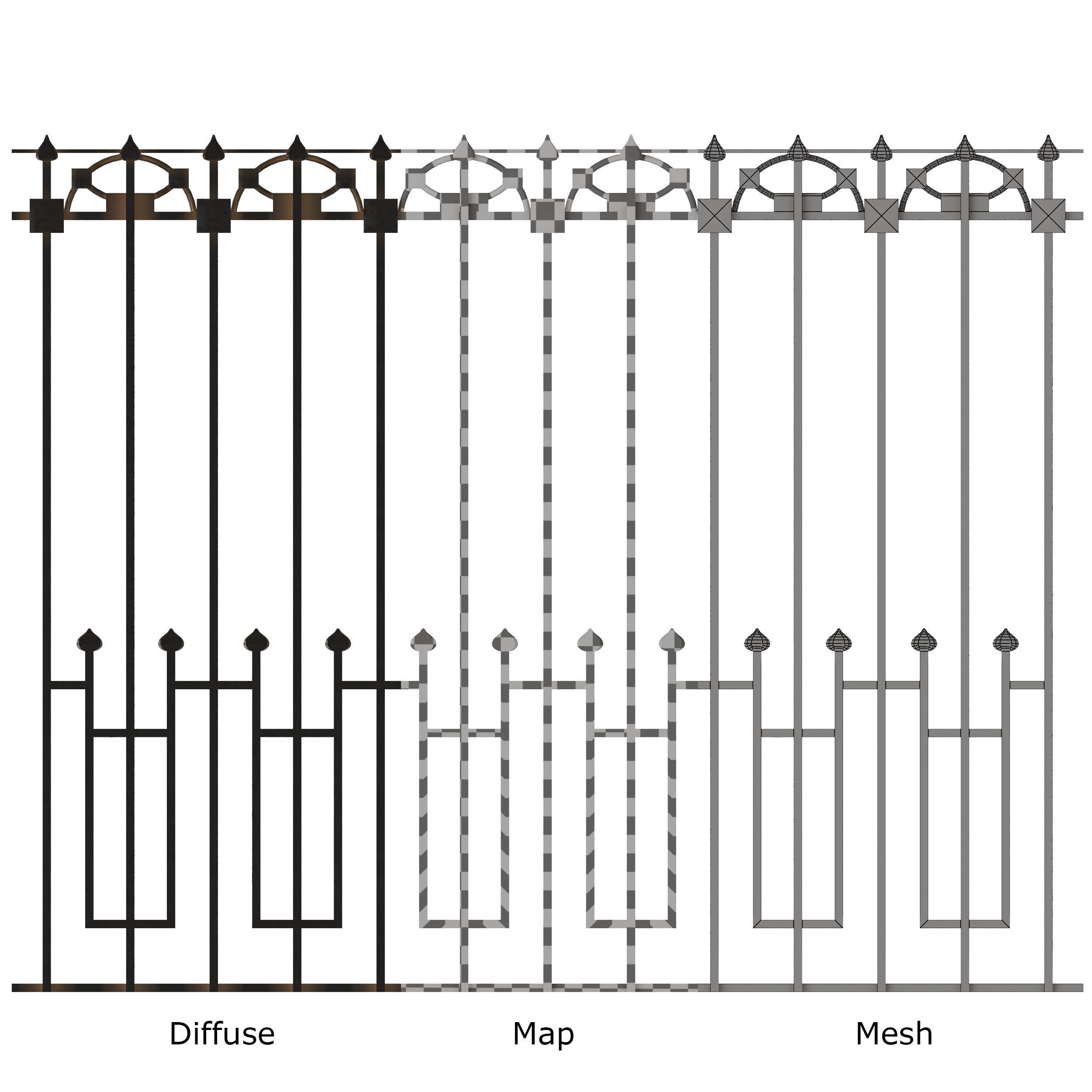 Forging set 2 ornamental wrought iron fence 3D model_4