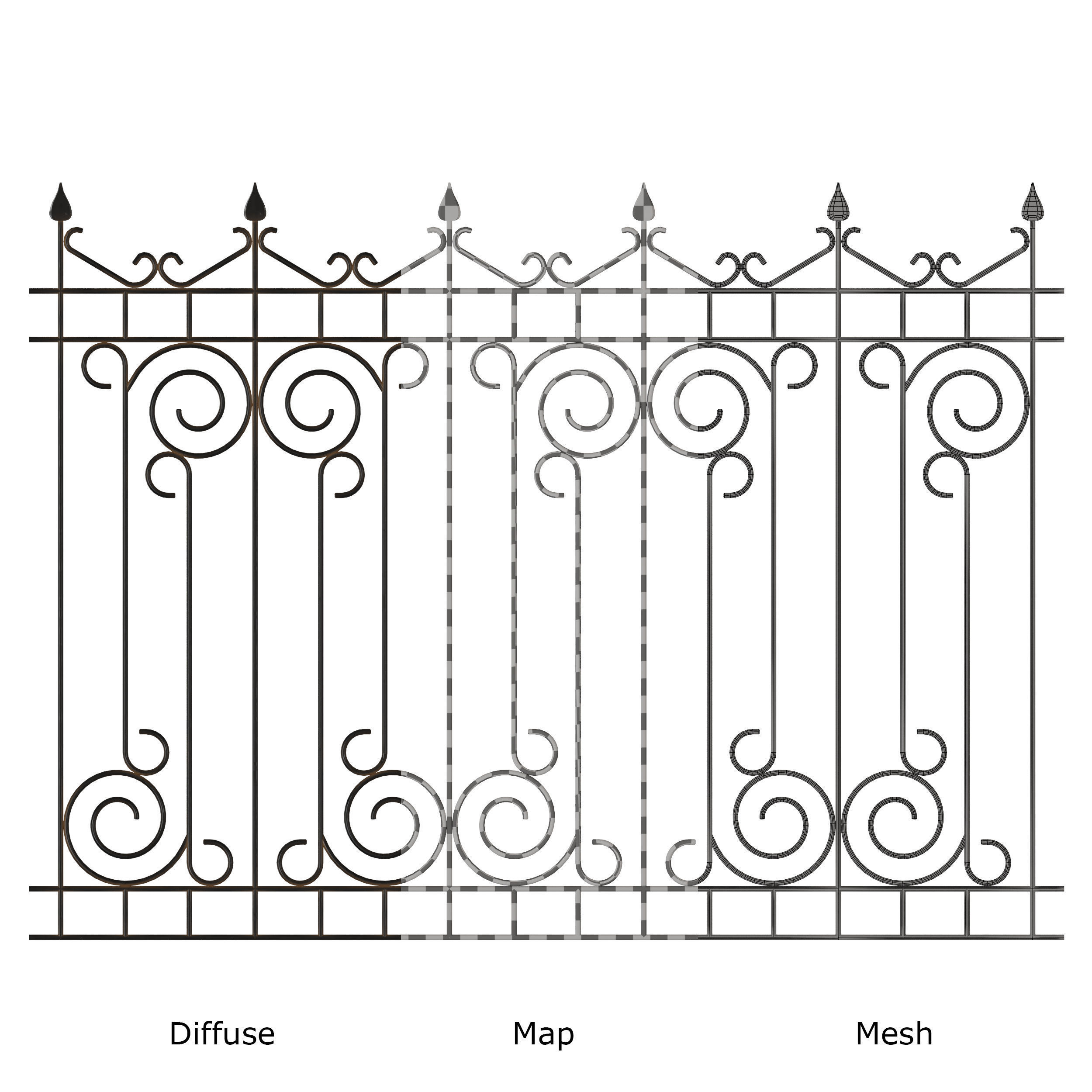 Forging set 2 ornamental wrought iron fence 3D model_5