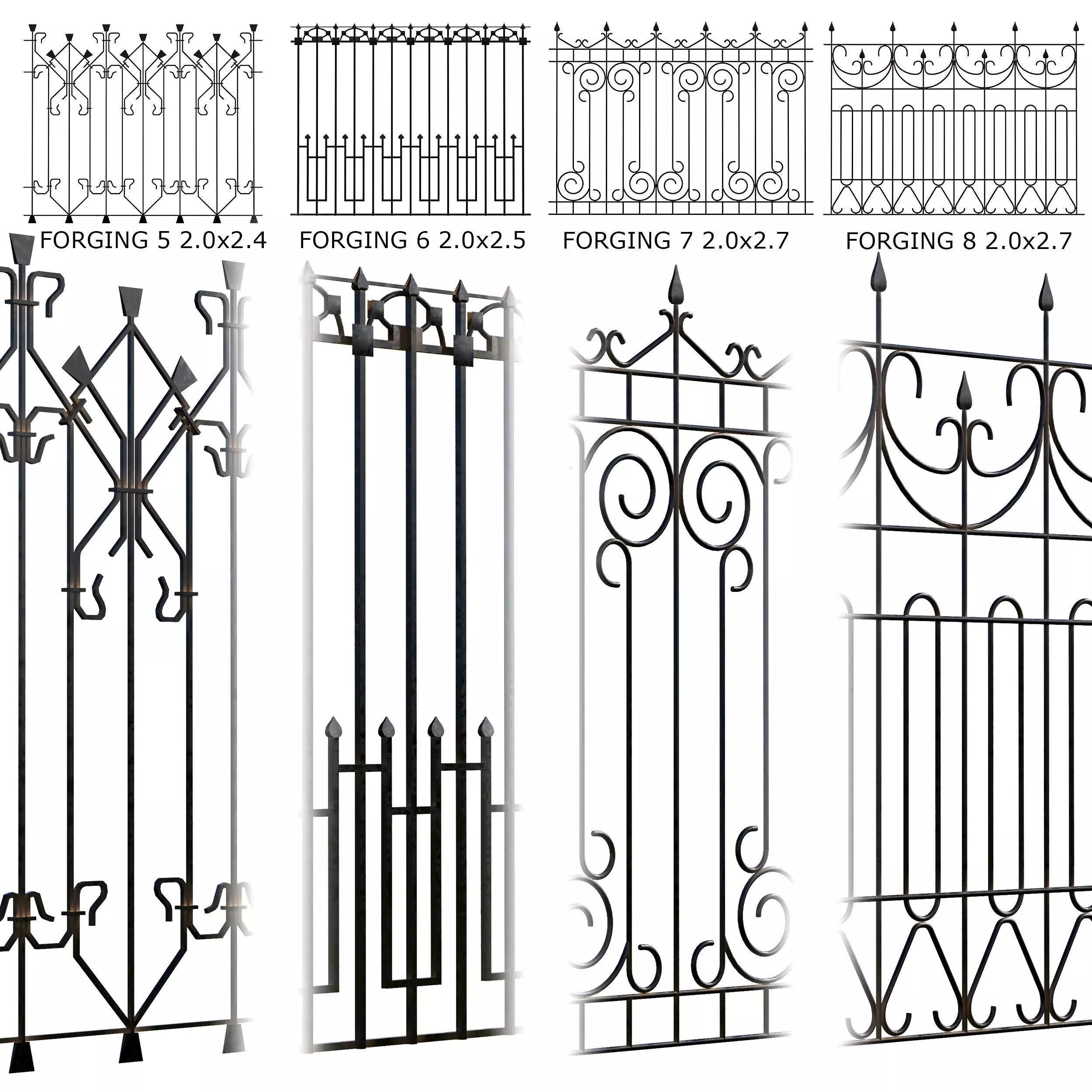 Forging set 2 ornamental wrought iron fence 3D model_0