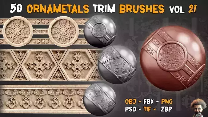 50 Ornamental Trim Brushes and 3D Models    Vol 21