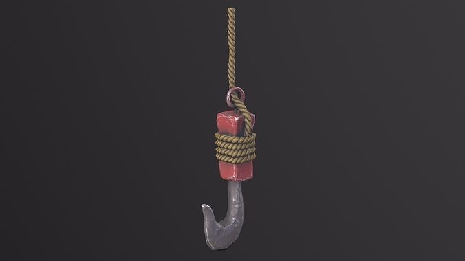 Hook with rope Low-poly 3D model