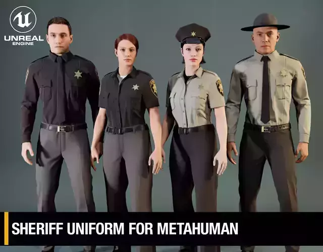 Sheriff Uniform For MetaHuman - Game Ready Clothing - Rigged Low-poly 3D model