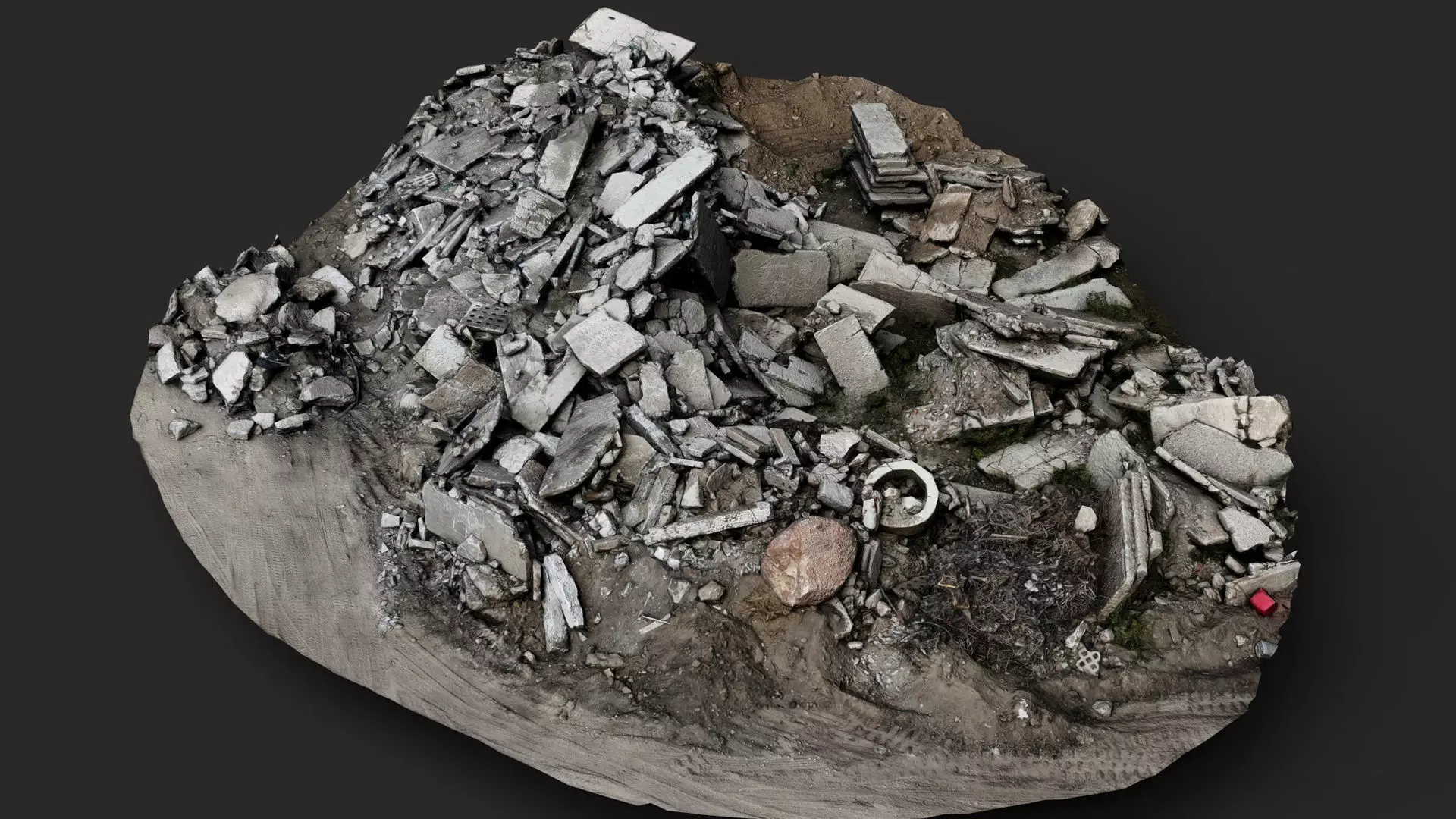 destroyed house ruins large debris pile photogrammetry Low-poly 3D model_0