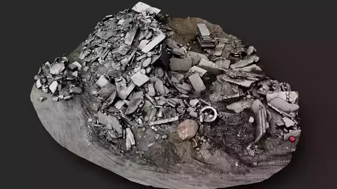 destroyed house ruins large debris pile photogrammetry Low-poly 3D model