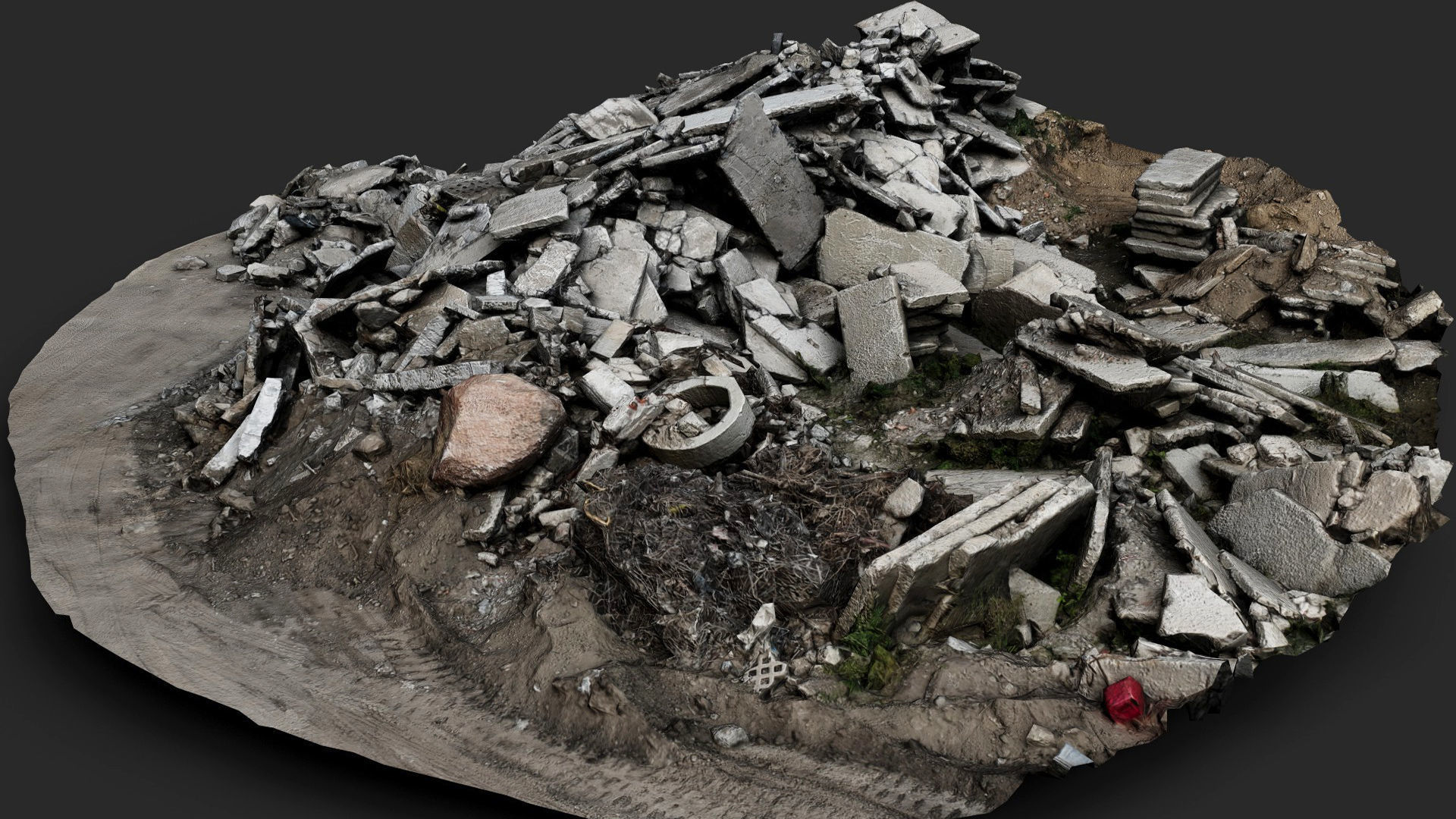 destroyed house ruins large debris pile photogrammetry Low-poly 3D model_2