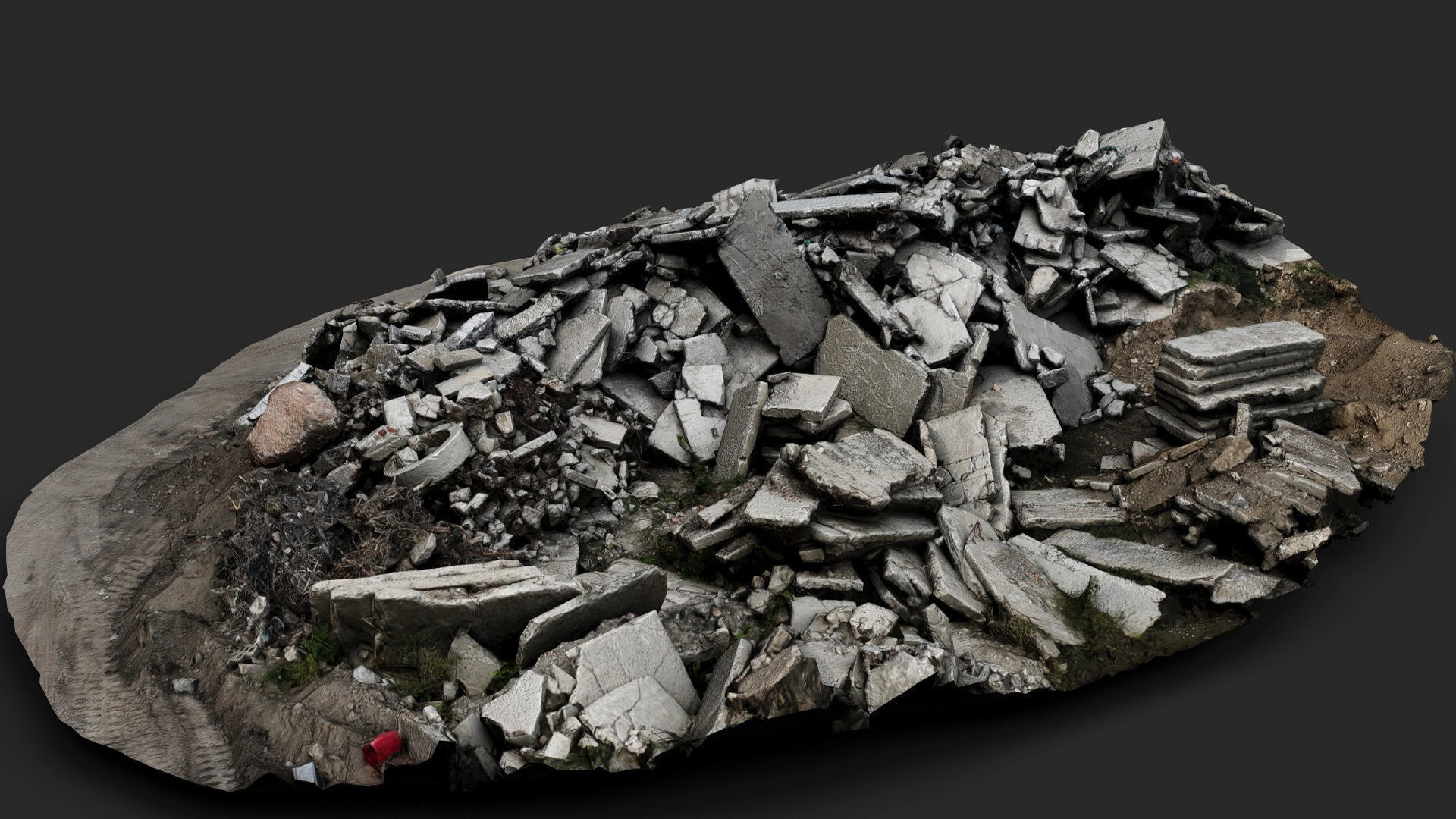 destroyed house ruins large debris pile photogrammetry Low-poly 3D model_3