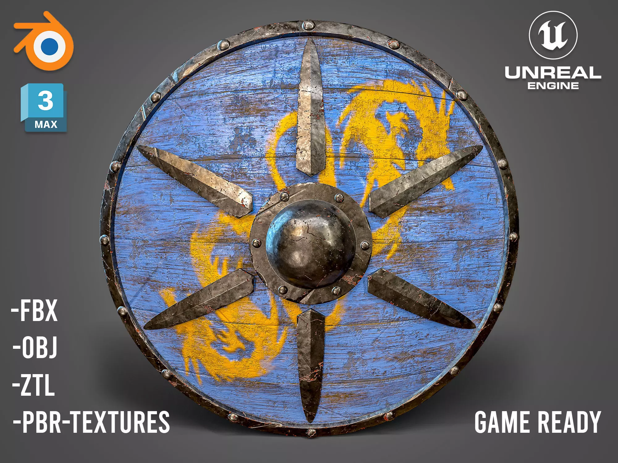 Medieval Viking Shield 01- Low-poly 3d model Low-poly 3D model_0