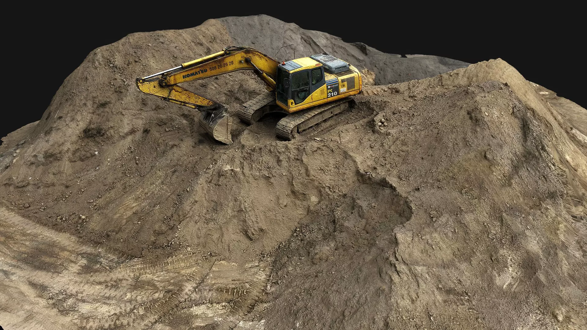 construction-site terrain sand piles machinery scan Low-poly 3D model_0