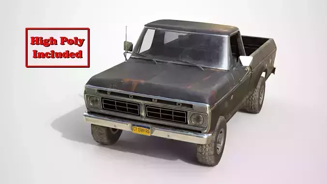 Classic pickup 1976 Old Black Low-poly 3D model