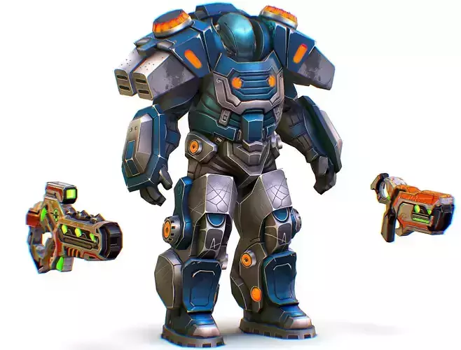 Low Poly Cyborg Soldier with Automatic Rifle and Pistol - 3dsMax Low-poly 3D model