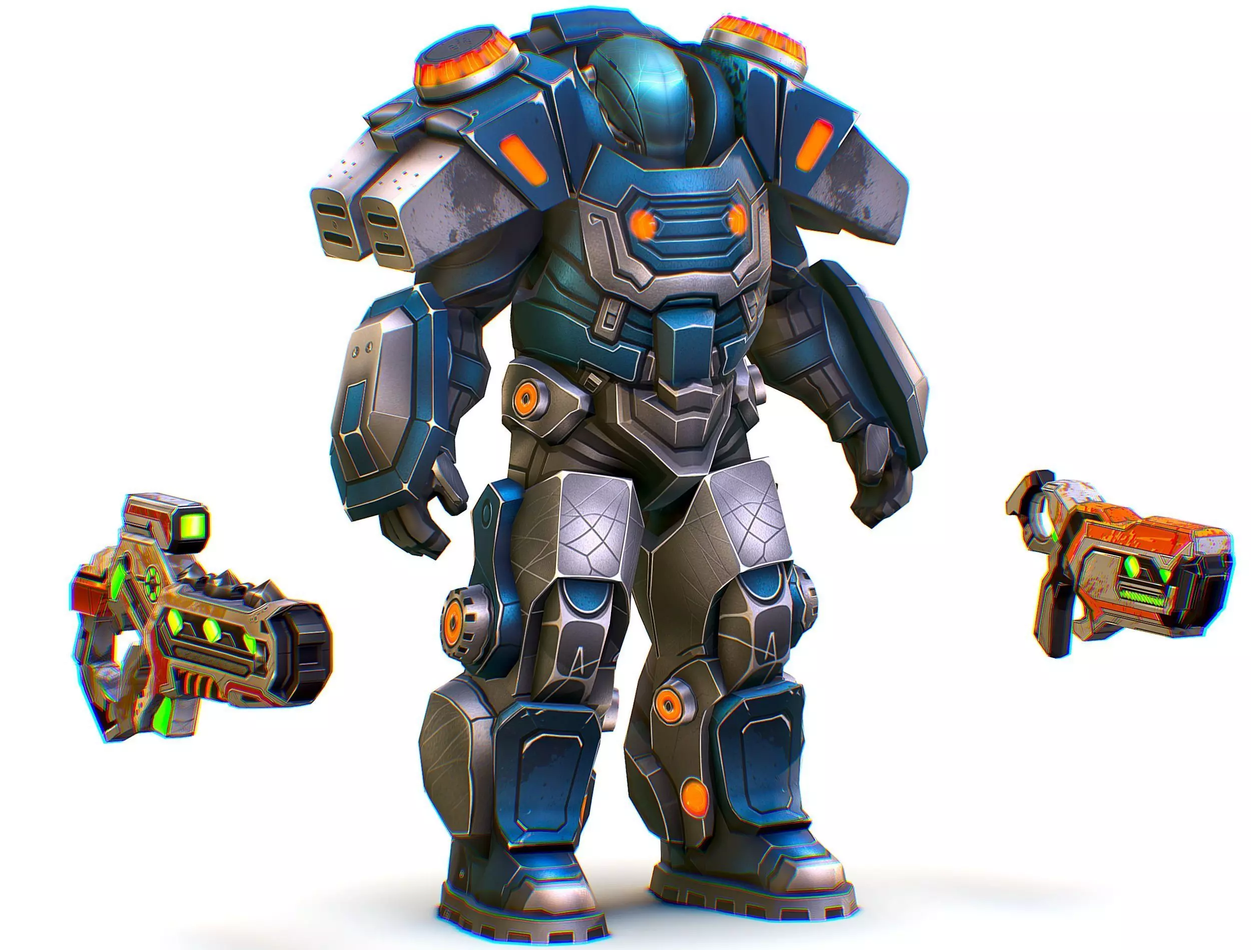 Low Poly Cyborg Soldier with Automatic Rifle and Pistol - 3dsMax Low-poly 3D model_0