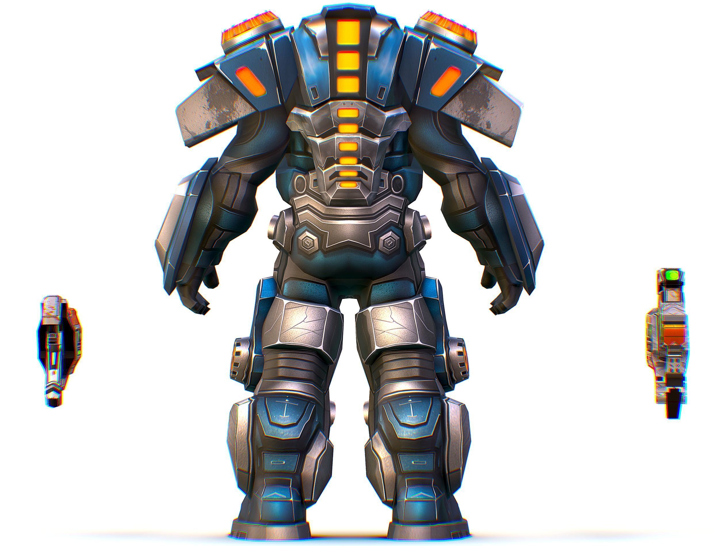 Low Poly Cyborg Soldier with Automatic Rifle and Pistol - 3dsMax Low-poly 3D model_26