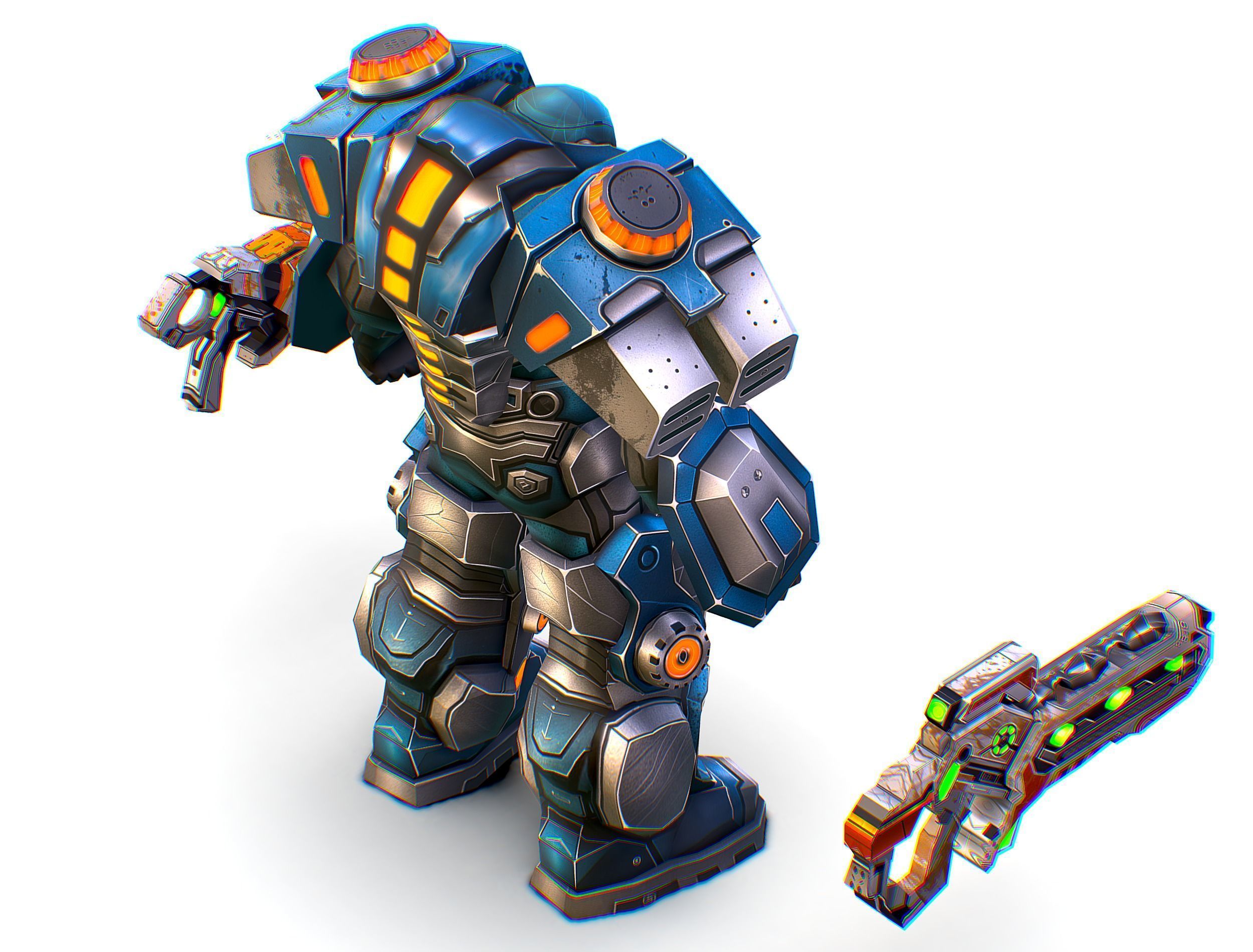 Low Poly Cyborg Soldier with Automatic Rifle and Pistol - 3dsMax Low-poly 3D model_30