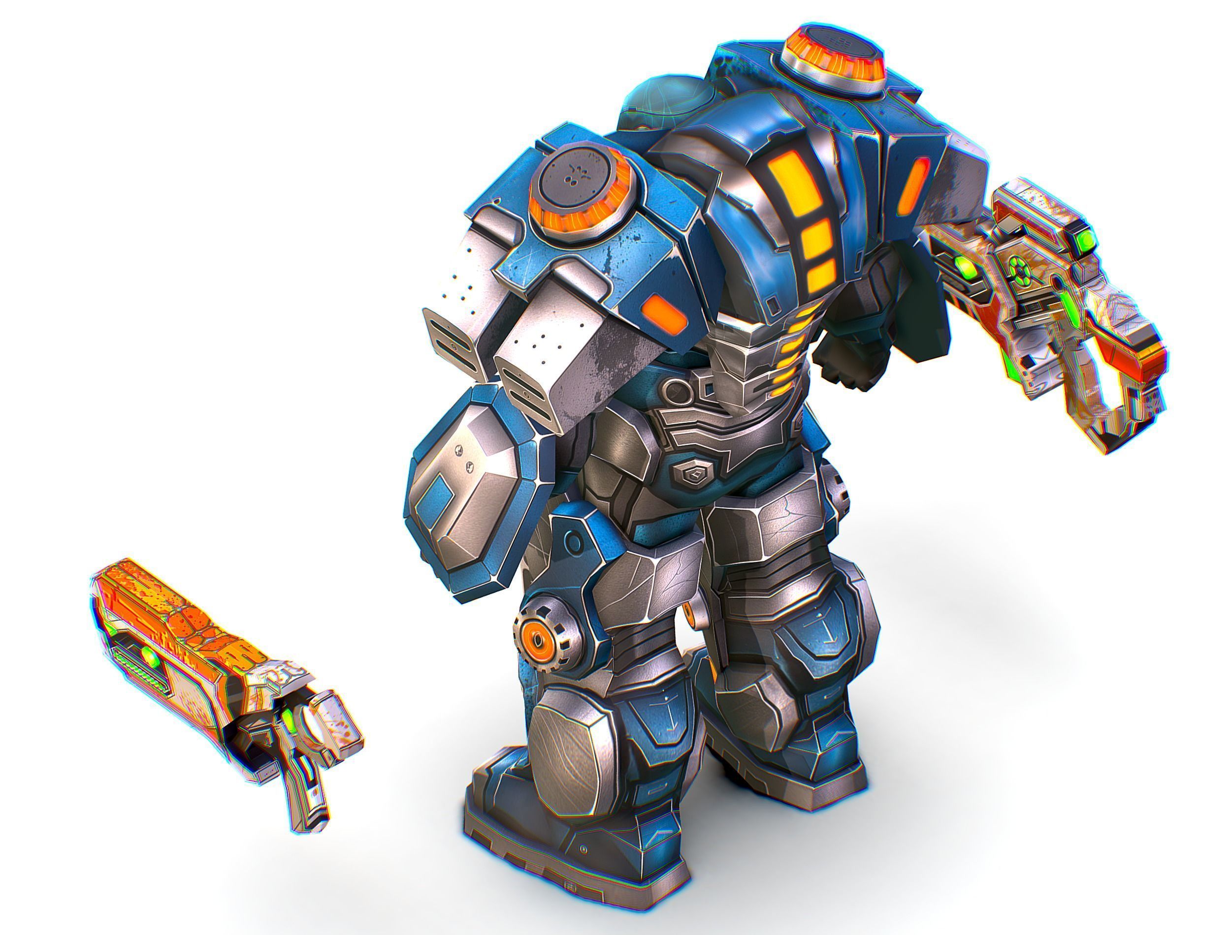 Low Poly Cyborg Soldier with Automatic Rifle and Pistol - 3dsMax Low-poly 3D model_31