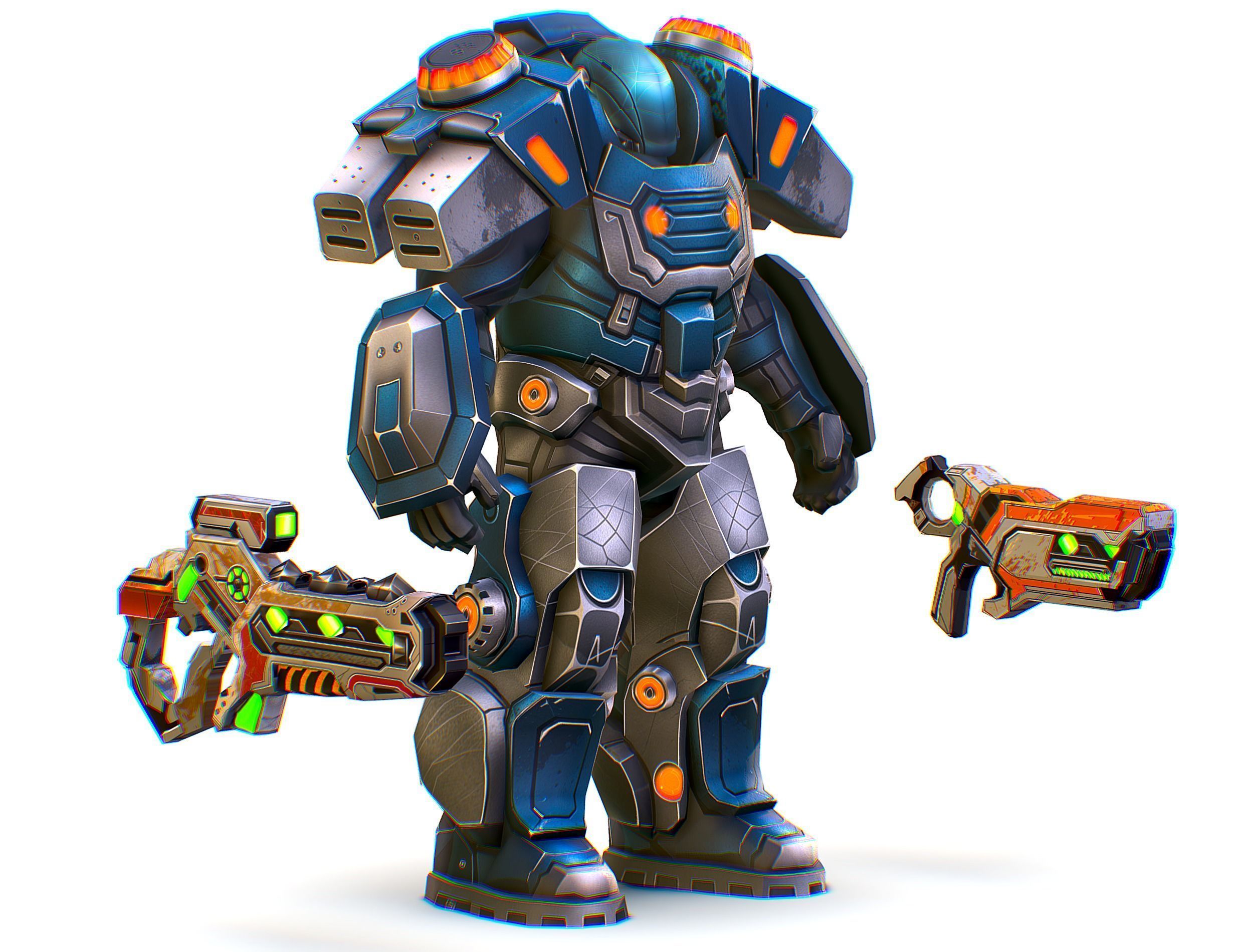 Low Poly Cyborg Soldier with Automatic Rifle and Pistol - 3dsMax Low-poly 3D model_1