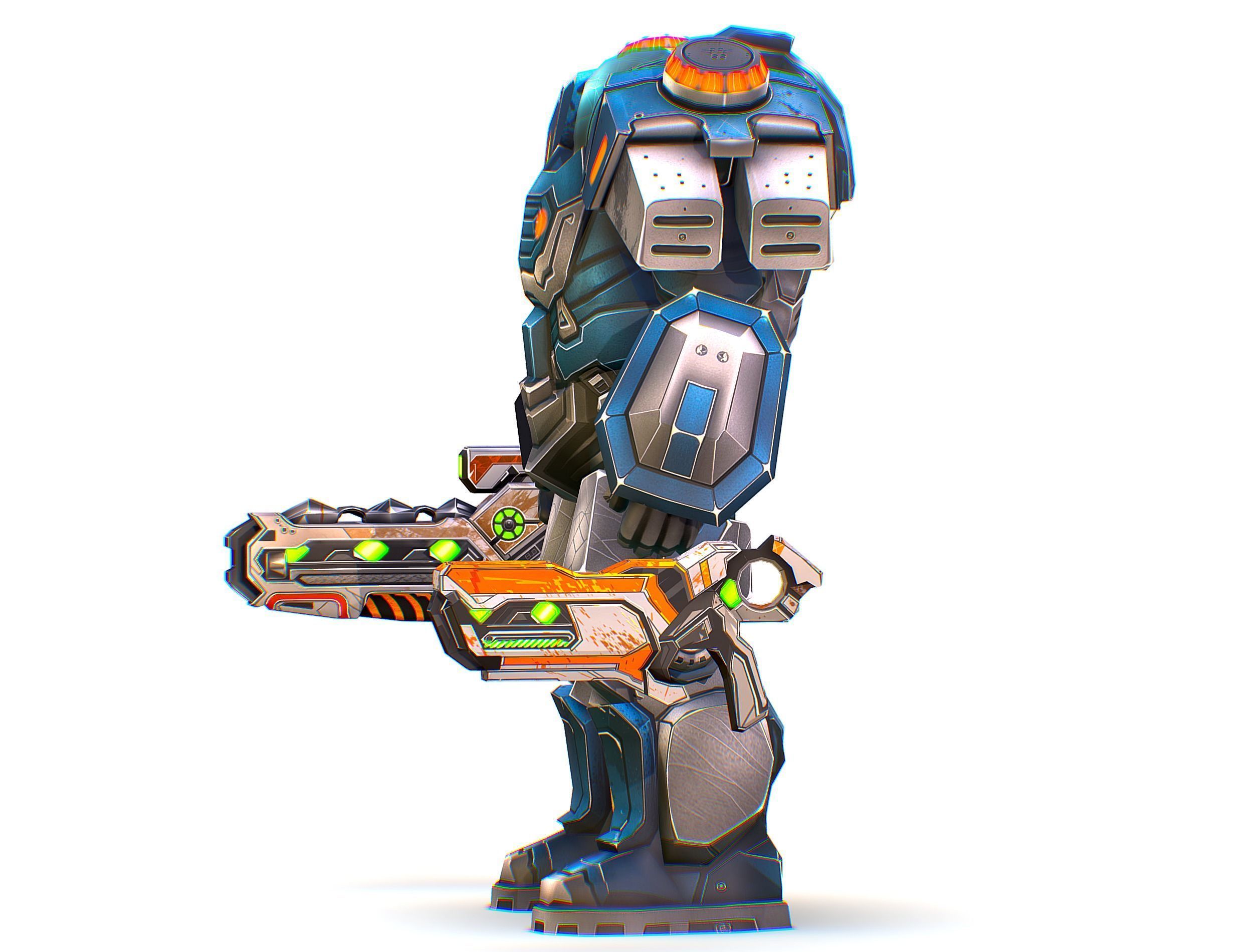 Low Poly Cyborg Soldier with Automatic Rifle and Pistol - 3dsMax Low-poly 3D model_14