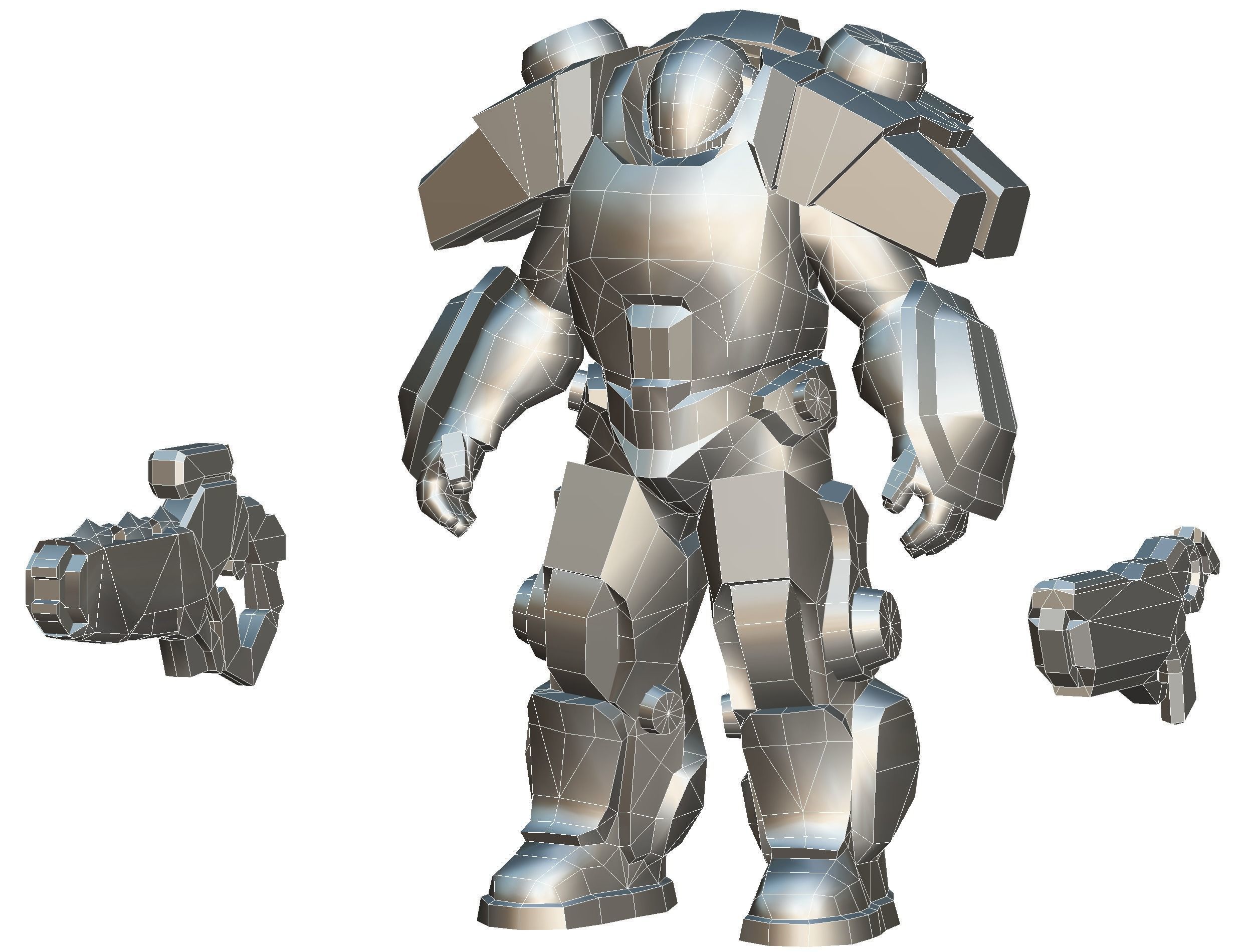 Low Poly Cyborg Soldier with Automatic Rifle and Pistol - 3dsMax Low-poly 3D model_54