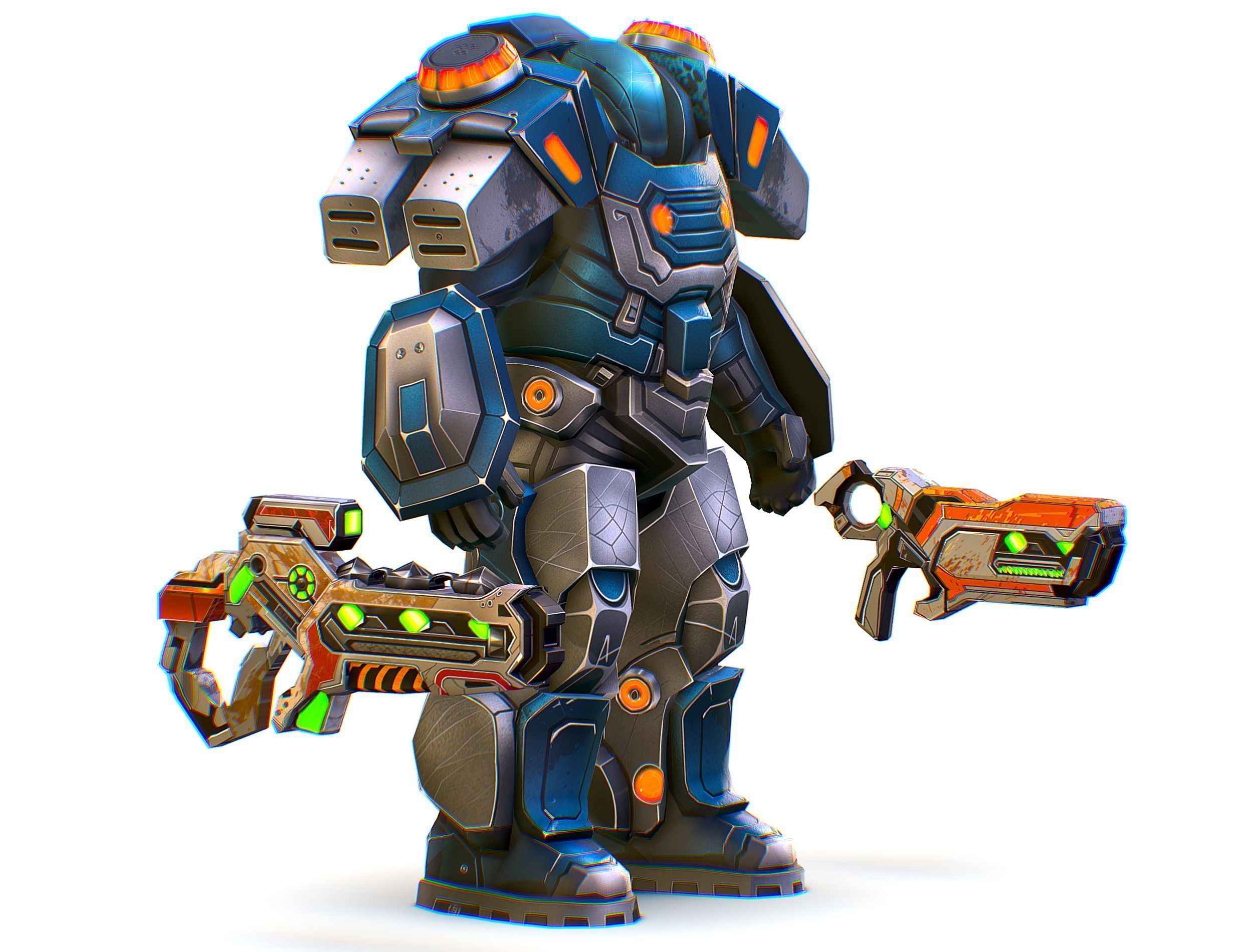 Low Poly Cyborg Soldier with Automatic Rifle and Pistol - 3dsMax Low-poly 3D model_2