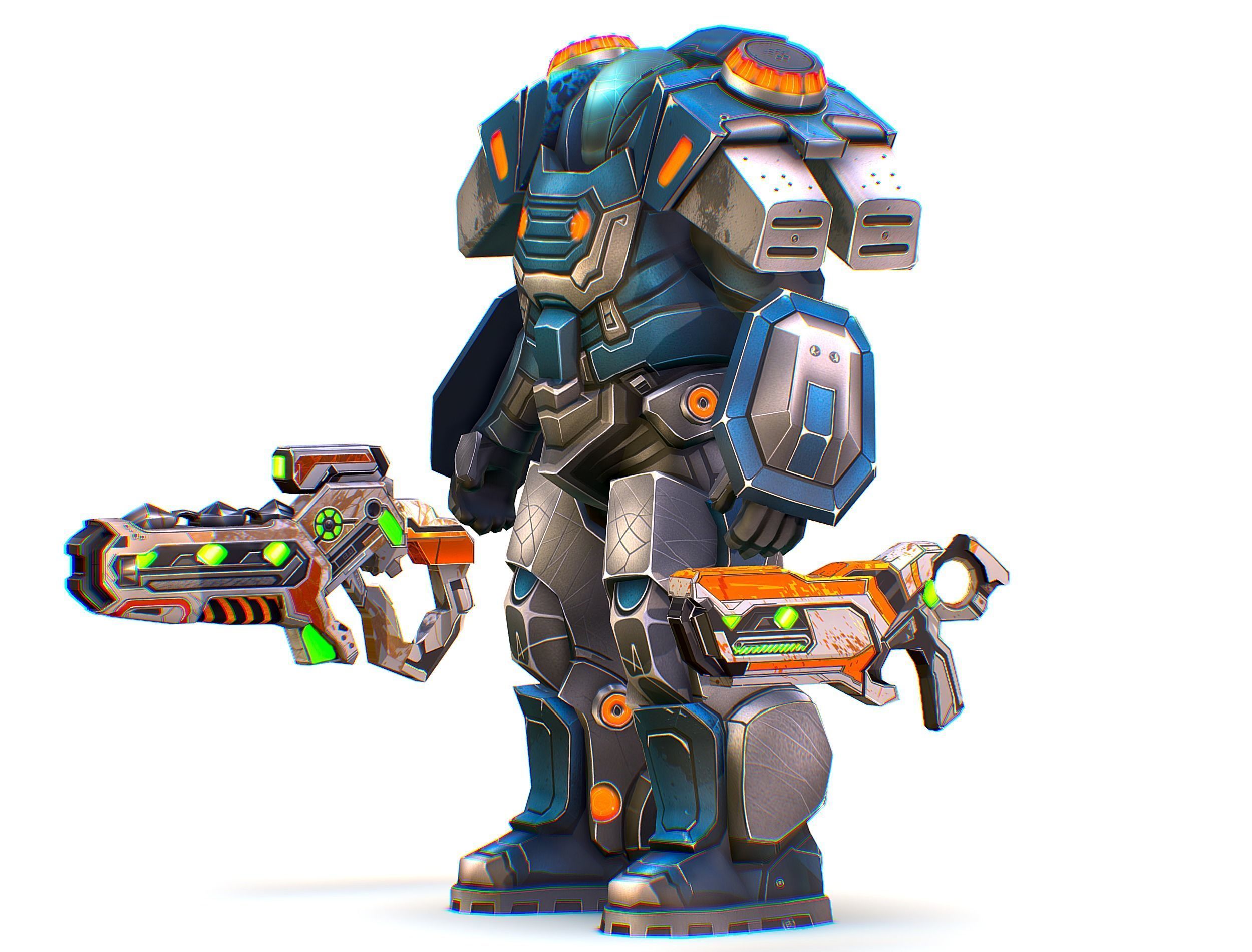 Low Poly Cyborg Soldier with Automatic Rifle and Pistol - 3dsMax Low-poly 3D model_15