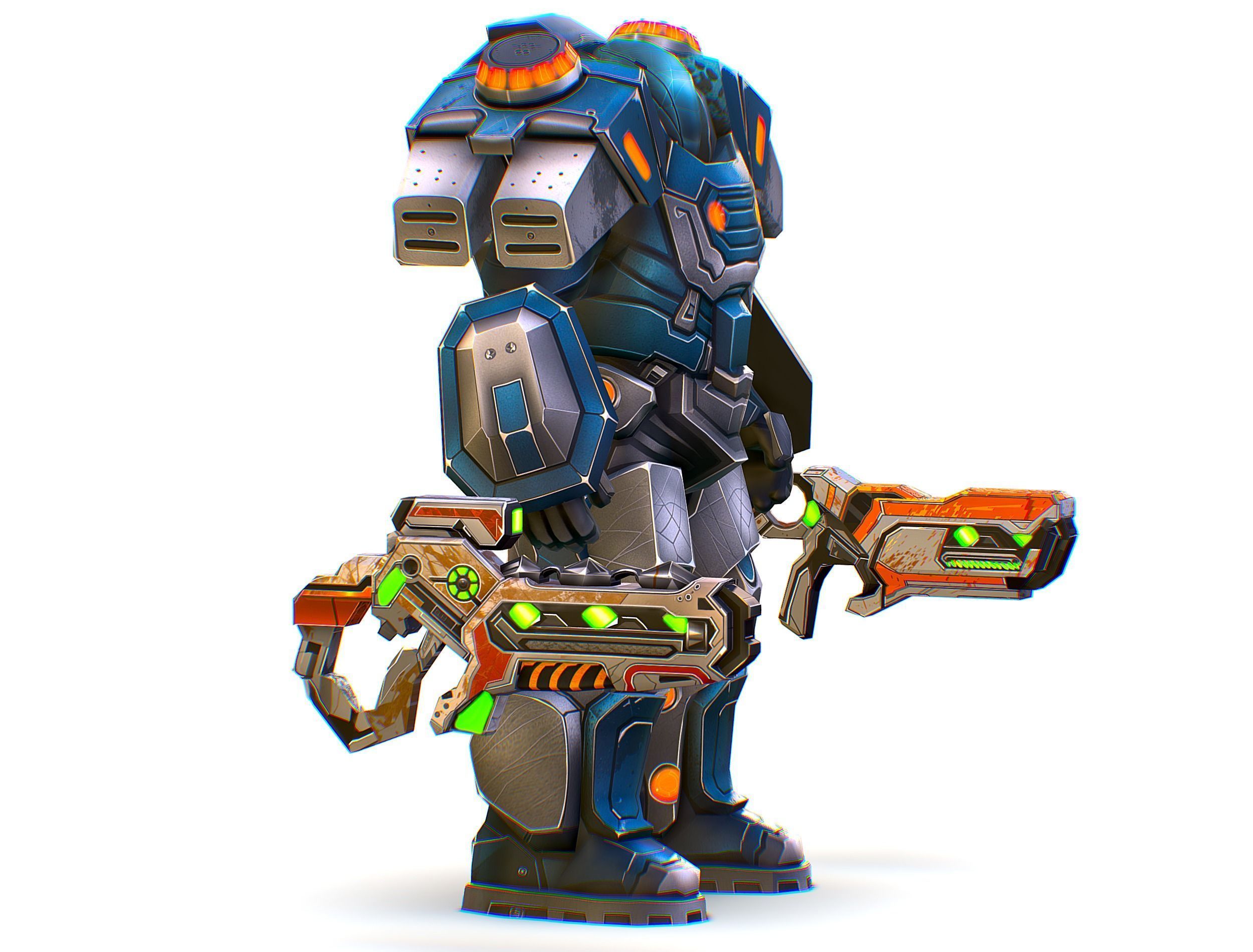 Low Poly Cyborg Soldier with Automatic Rifle and Pistol - 3dsMax Low-poly 3D model_3