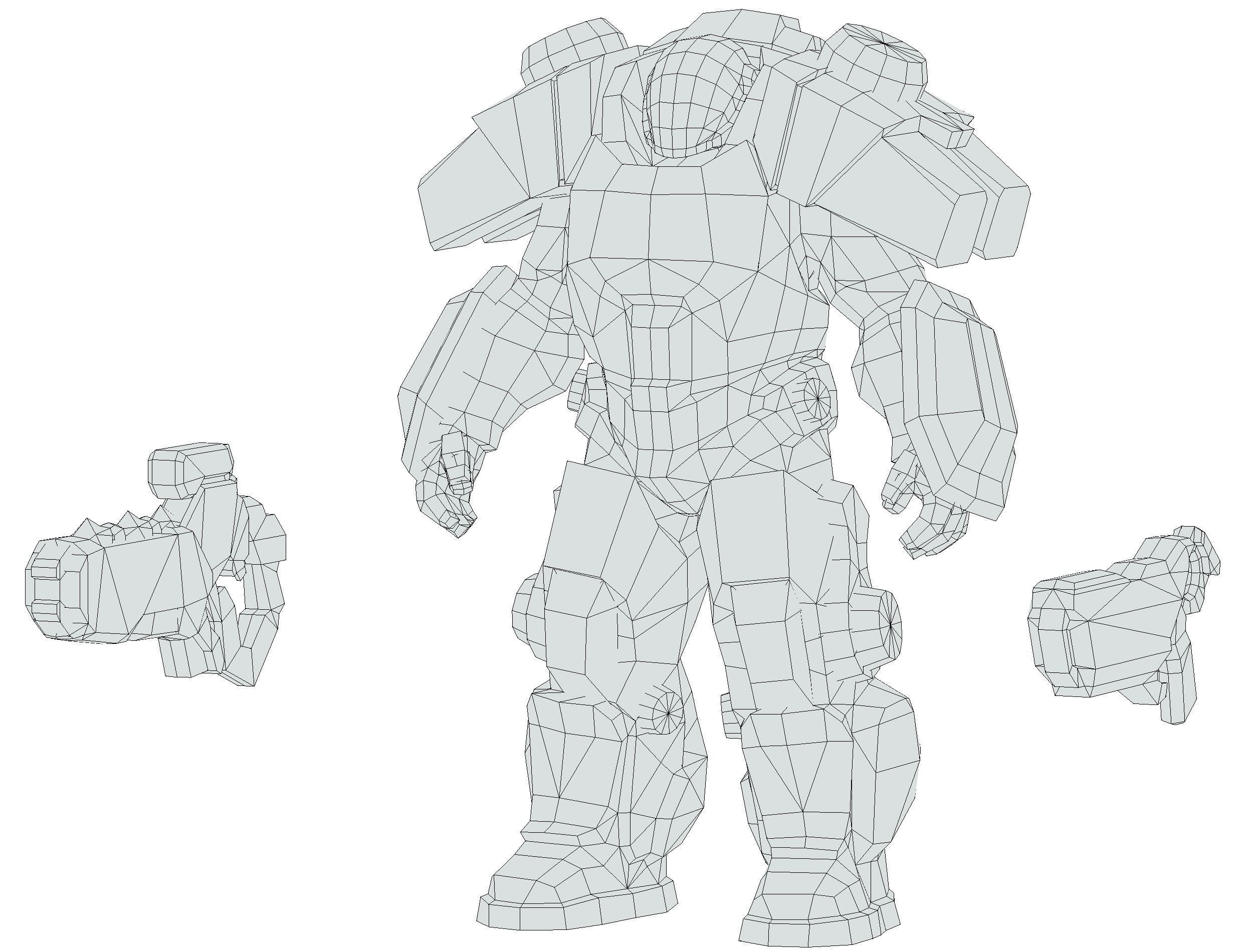 Low Poly Cyborg Soldier with Automatic Rifle and Pistol - 3dsMax Low-poly 3D model_55