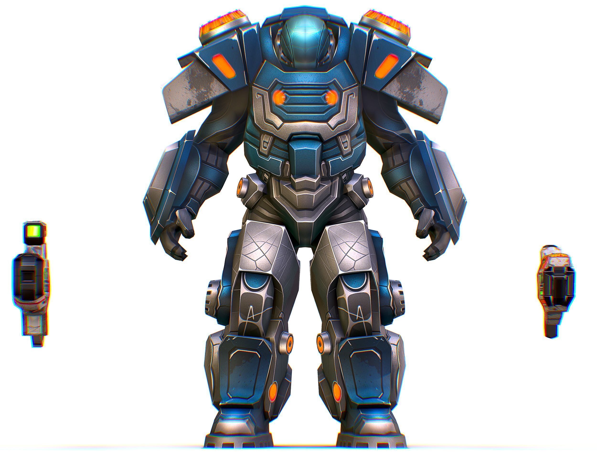 Low Poly Cyborg Soldier with Automatic Rifle and Pistol - 3dsMax Low-poly 3D model_18