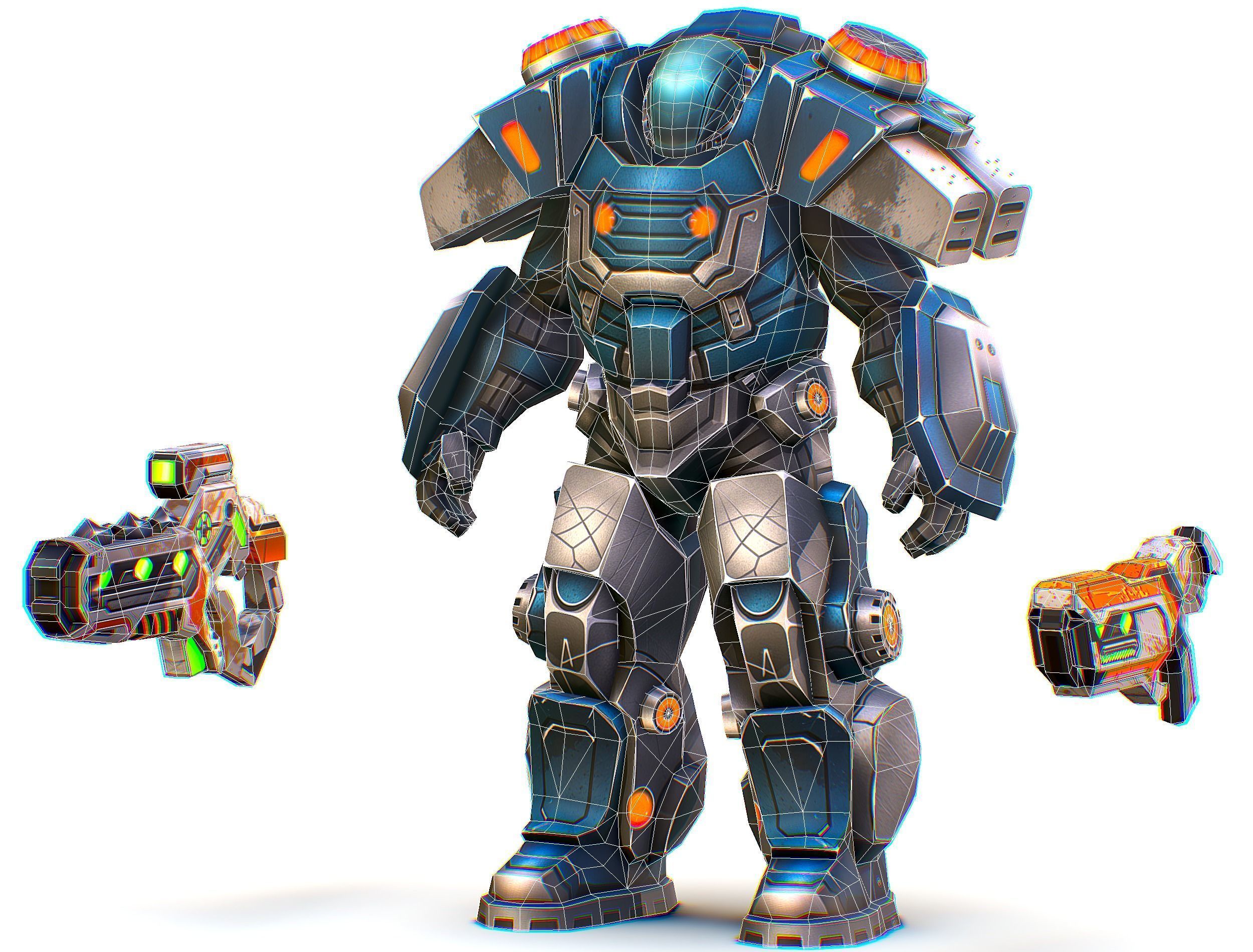 Low Poly Cyborg Soldier with Automatic Rifle and Pistol - 3dsMax Low-poly 3D model_53