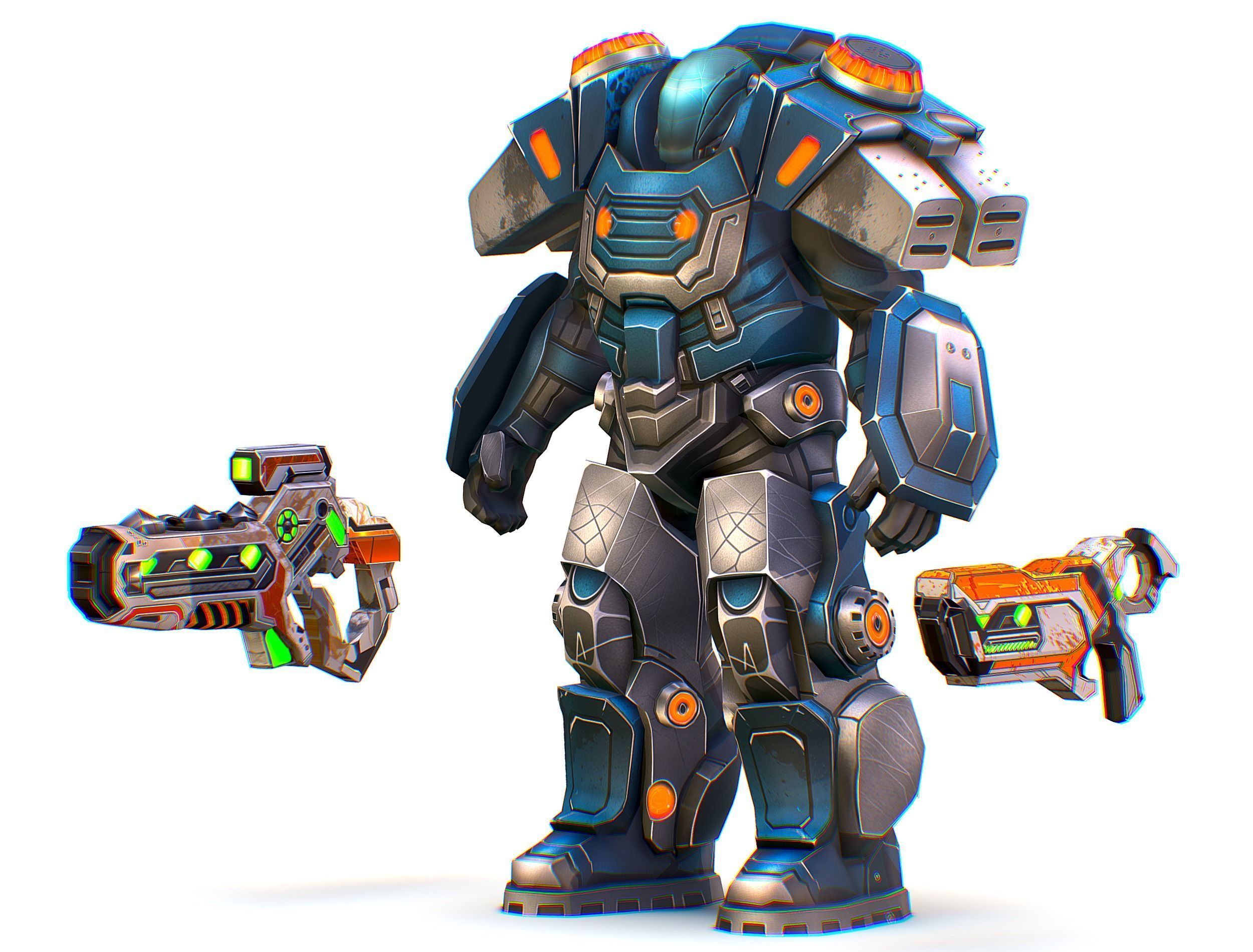 Low Poly Cyborg Soldier with Automatic Rifle and Pistol - 3dsMax Low-poly 3D model_16