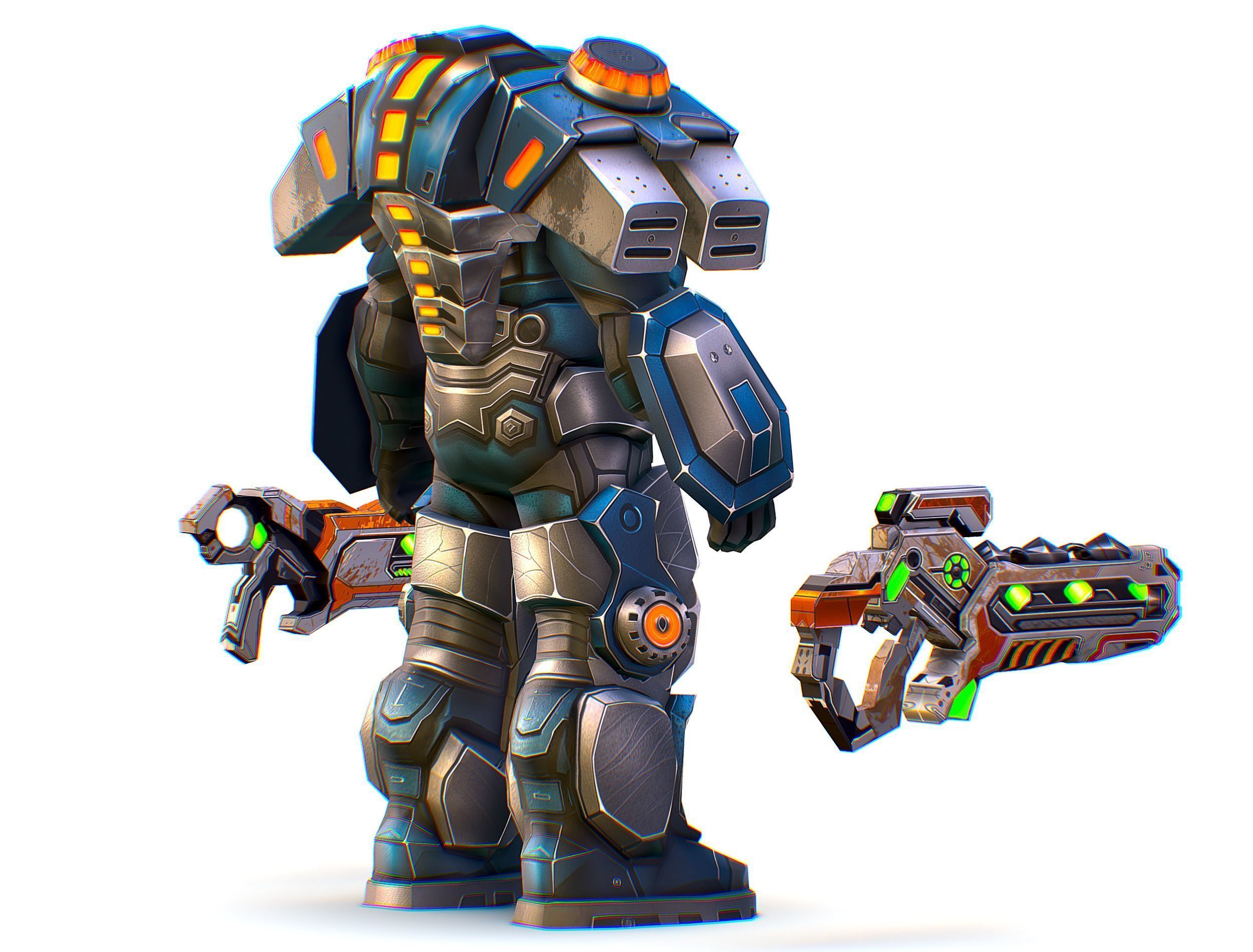 Low Poly Cyborg Soldier with Automatic Rifle and Pistol - 3dsMax Low-poly 3D model_7