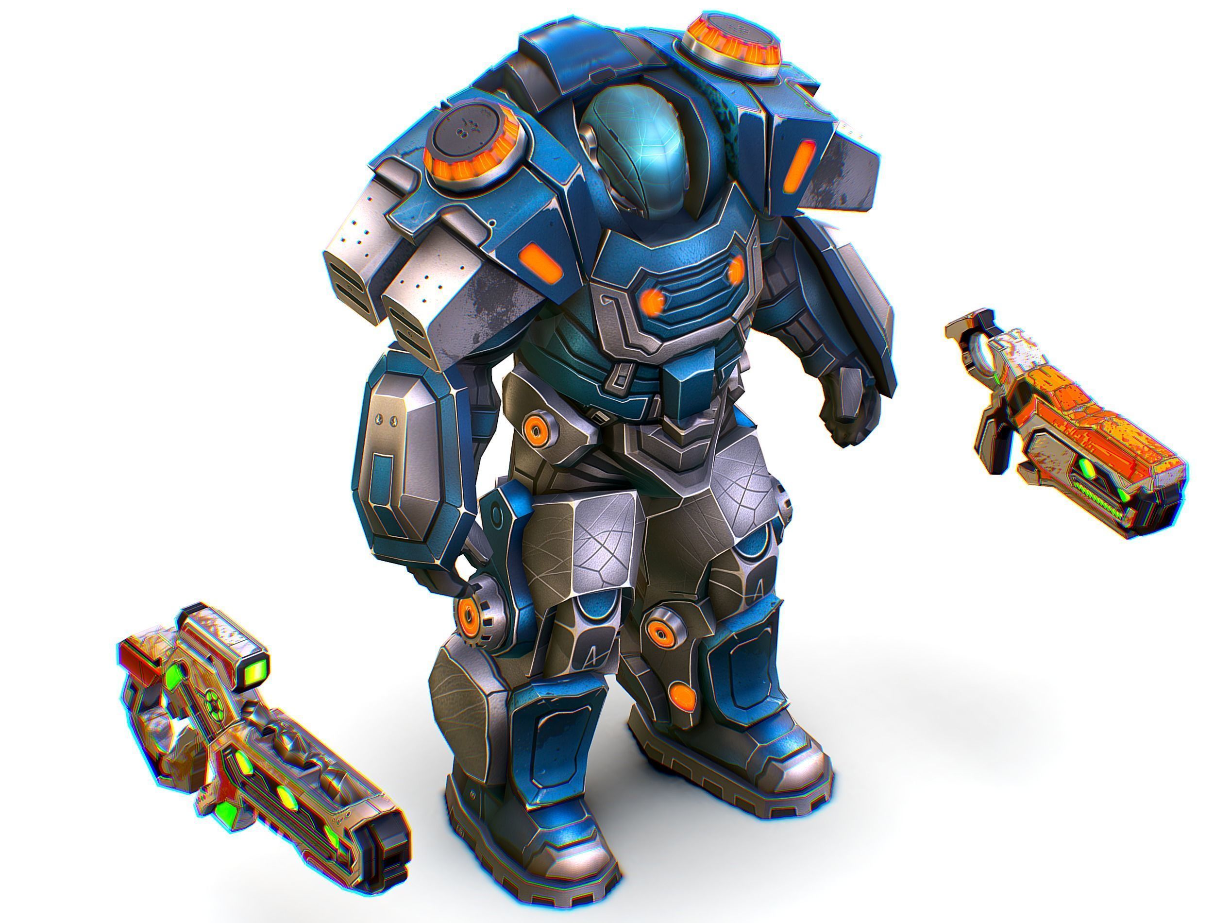 Low Poly Cyborg Soldier with Automatic Rifle and Pistol - 3dsMax Low-poly 3D model_29