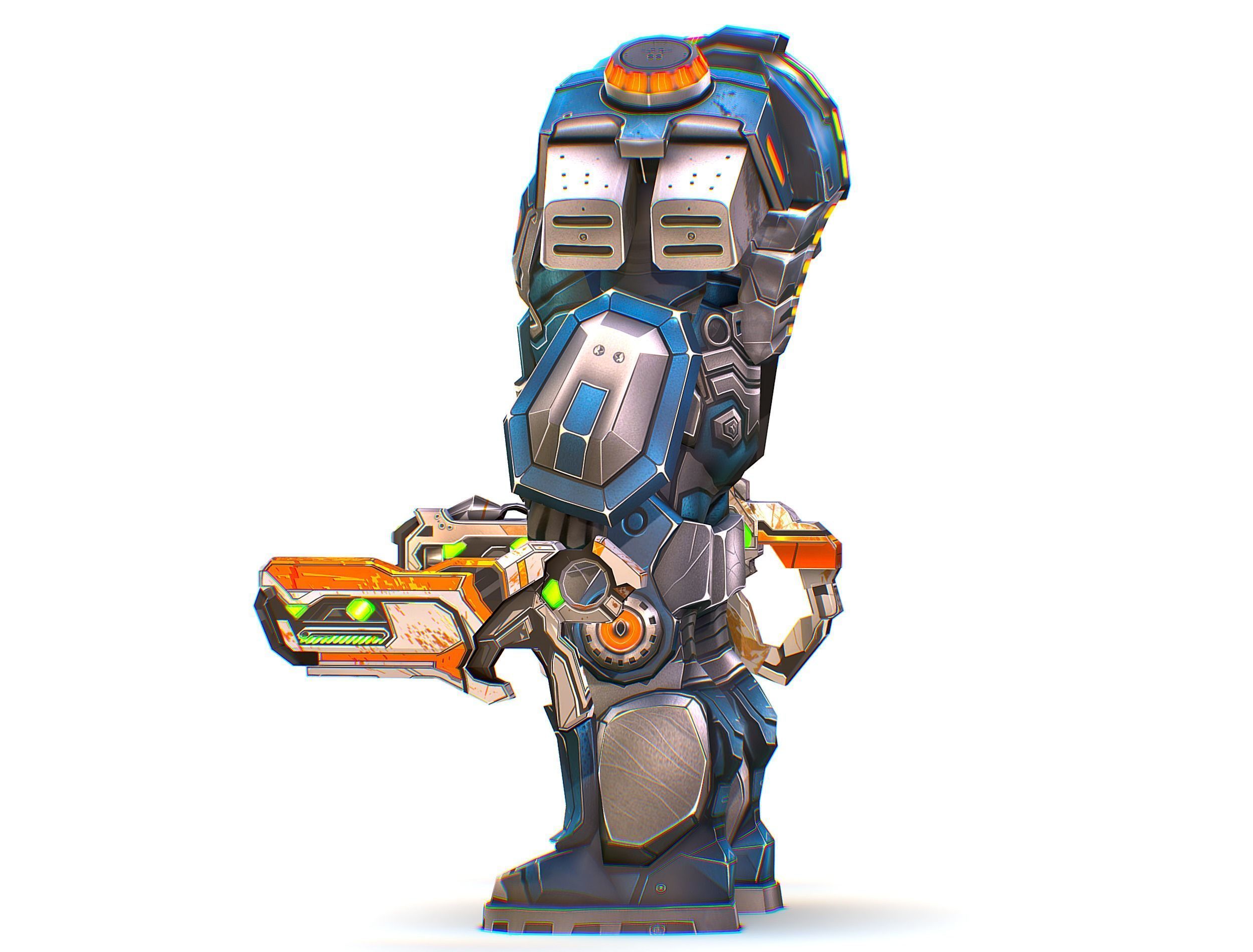 Low Poly Cyborg Soldier with Automatic Rifle and Pistol - 3dsMax Low-poly 3D model_13