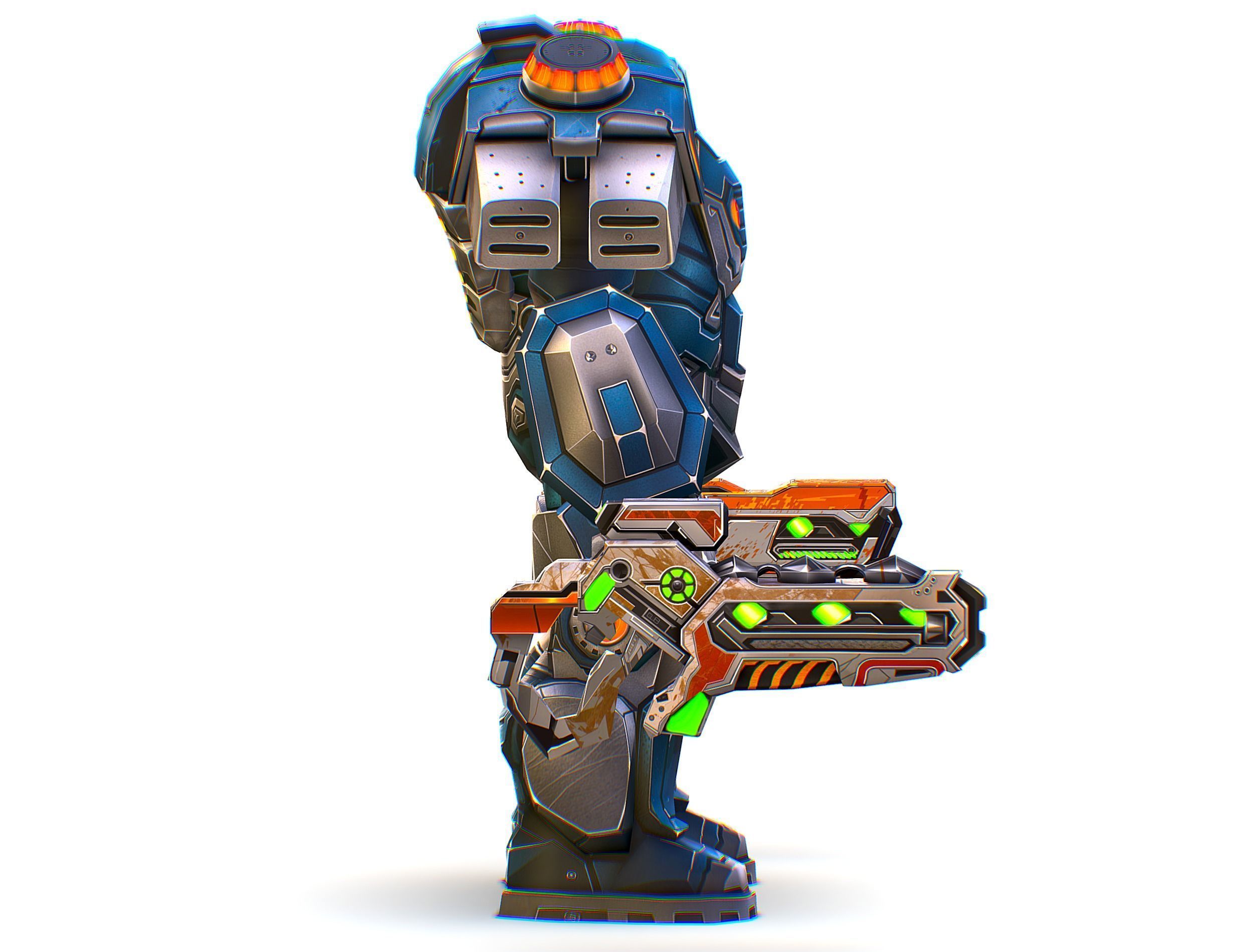 Low Poly Cyborg Soldier with Automatic Rifle and Pistol - 3dsMax Low-poly 3D model_5