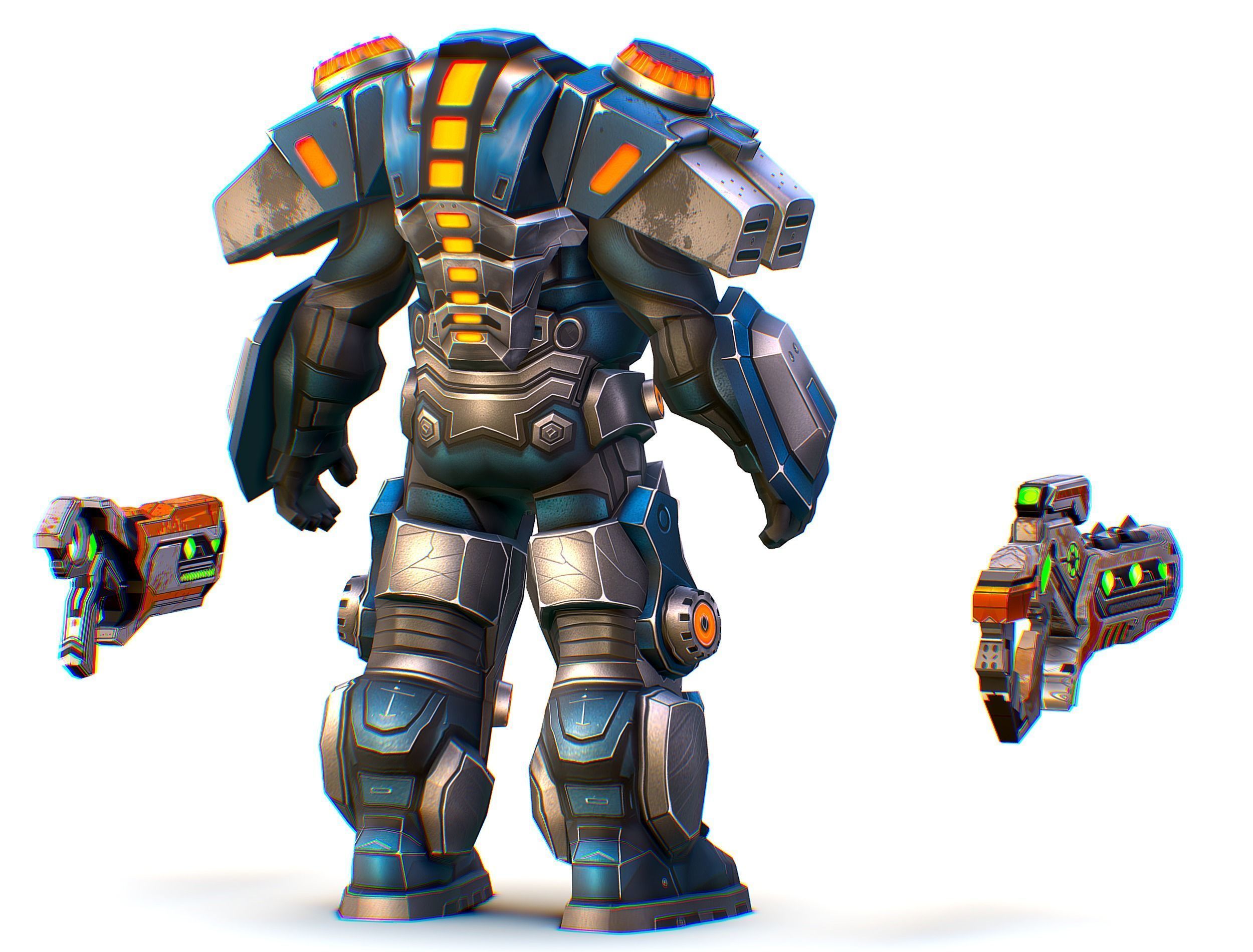 Low Poly Cyborg Soldier with Automatic Rifle and Pistol - 3dsMax Low-poly 3D model_8