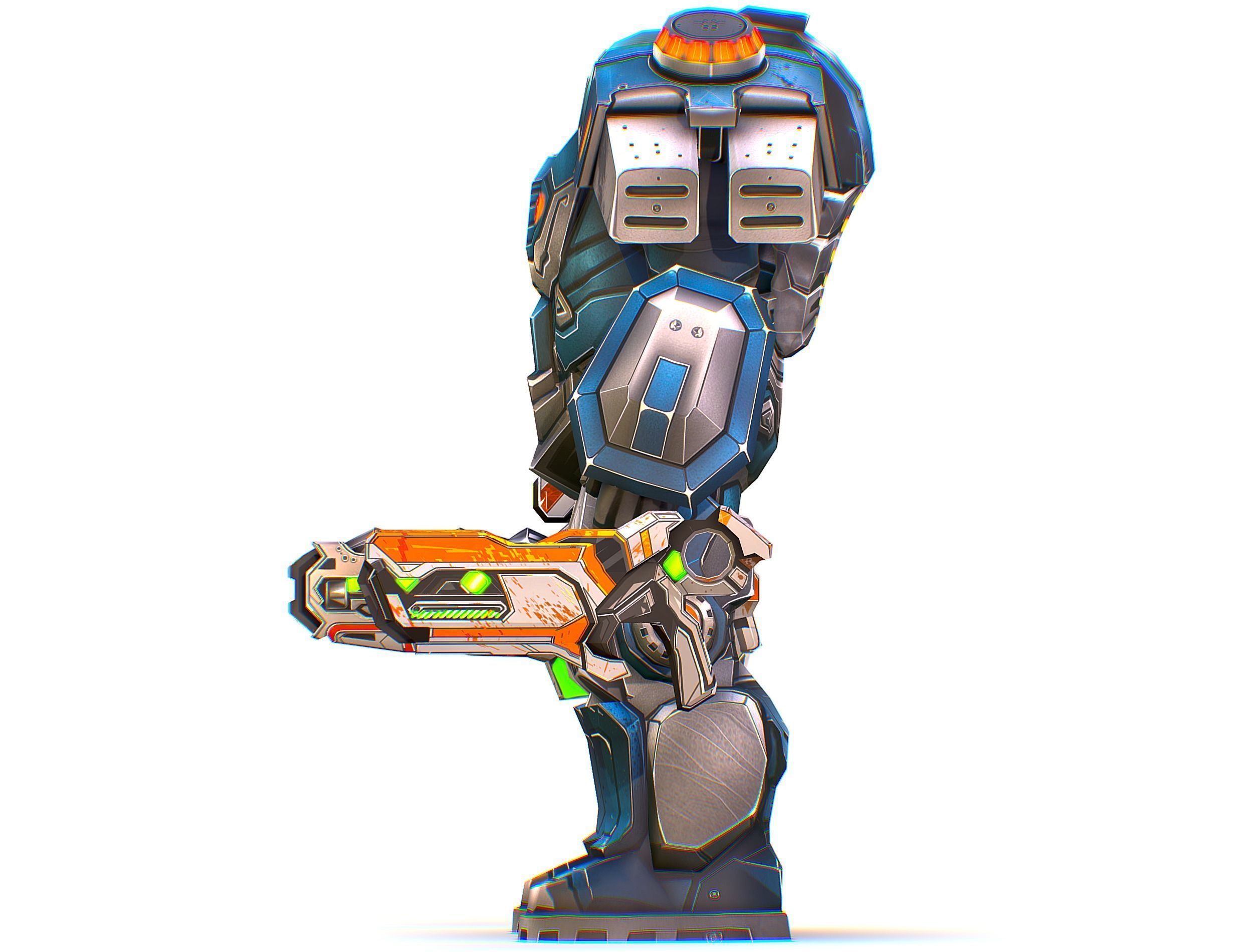 Low Poly Cyborg Soldier with Automatic Rifle and Pistol - 3dsMax Low-poly 3D model_27