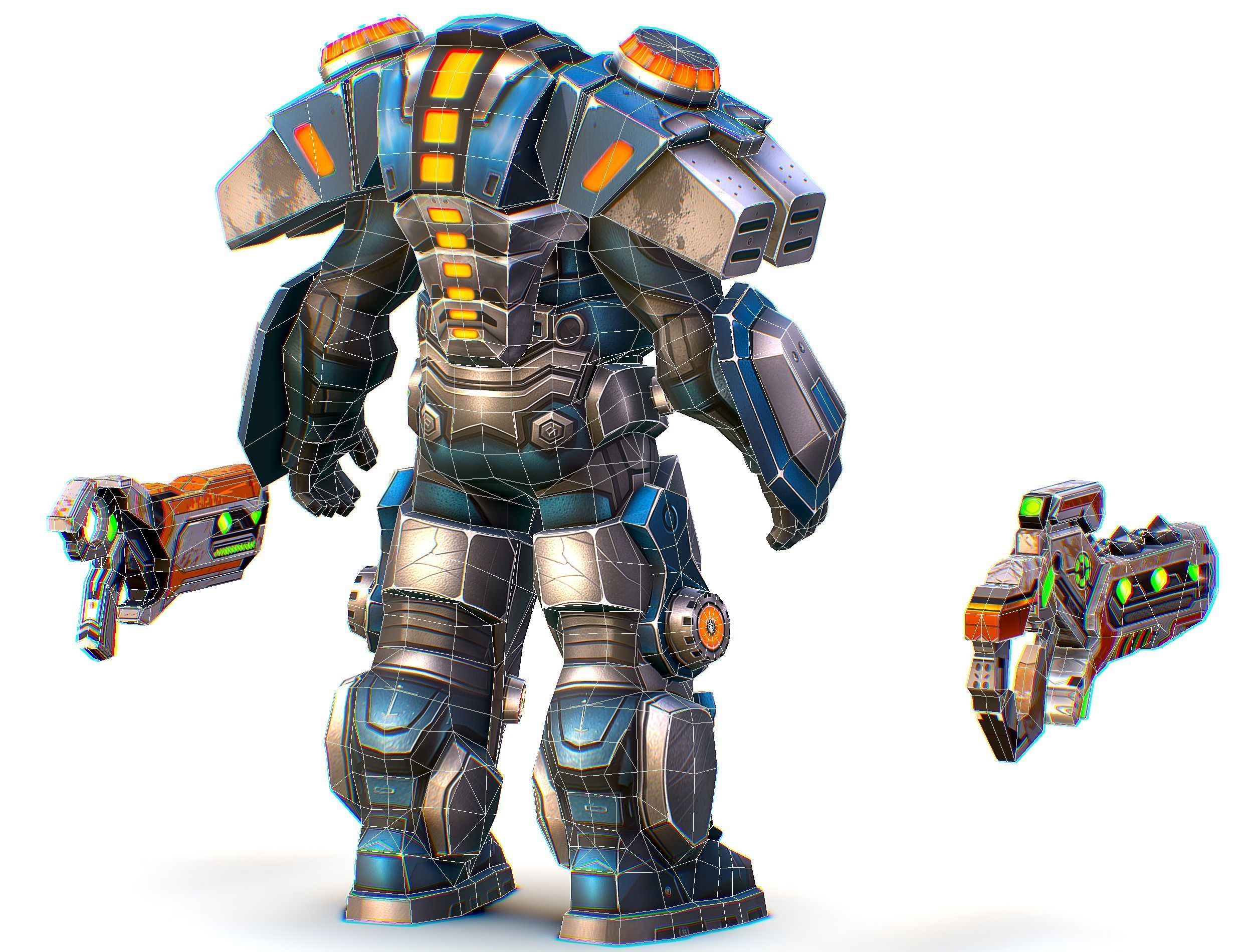 Low Poly Cyborg Soldier with Automatic Rifle and Pistol - 3dsMax Low-poly 3D model_56