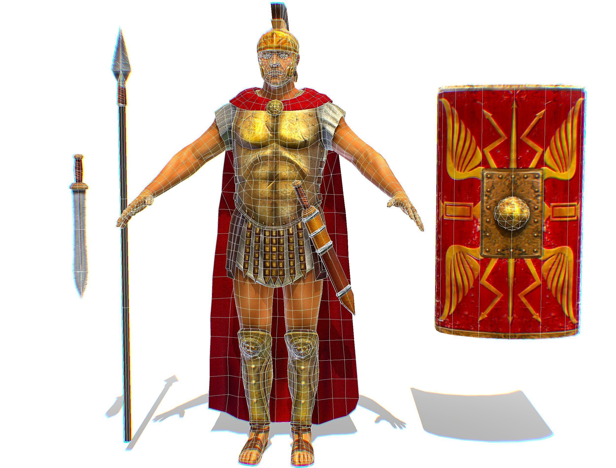 Greek Ancient Warrior Armor Shield Spear Sword Low-poly 3D model_26
