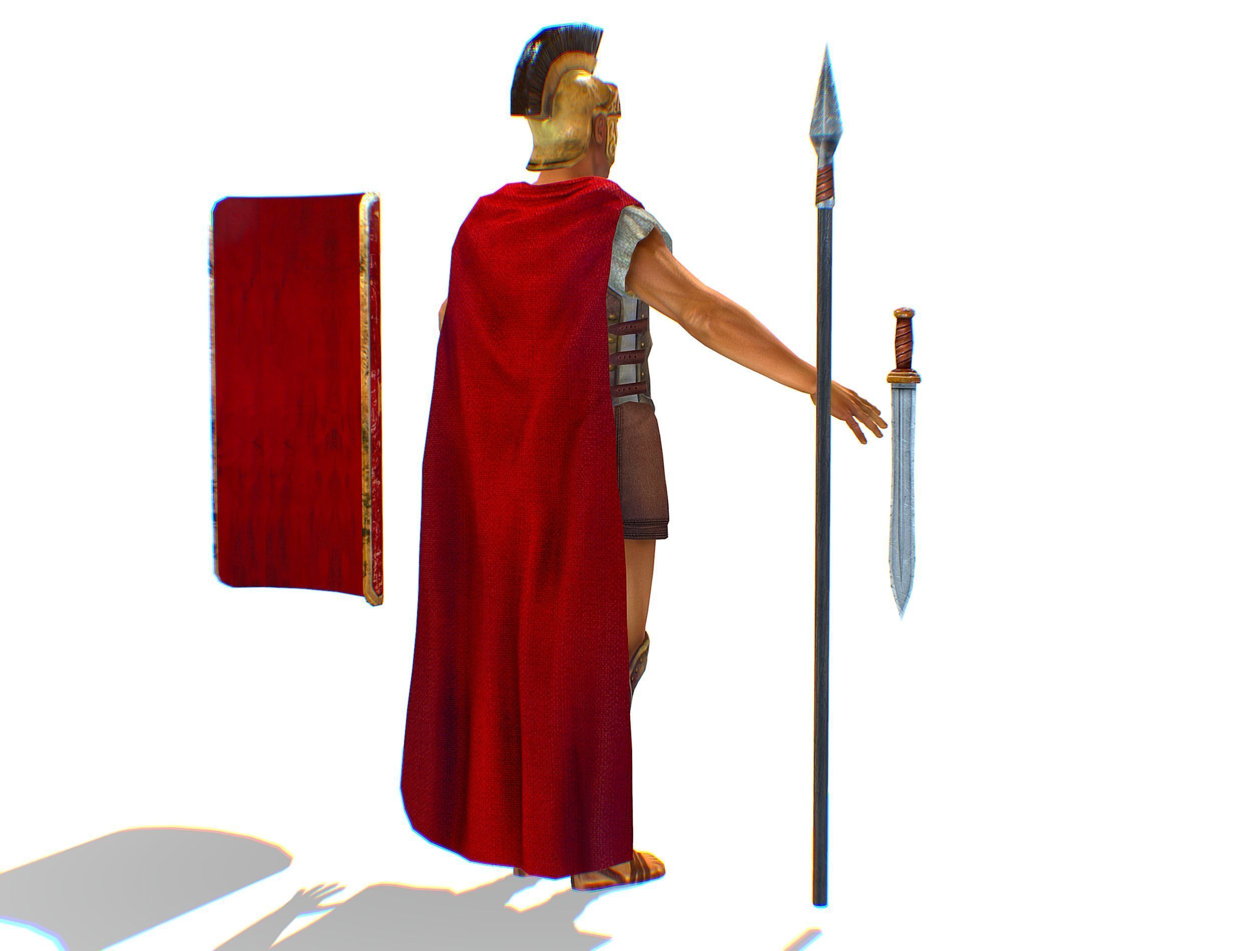 Greek Ancient Warrior Armor Shield Spear Sword Low-poly 3D model_8