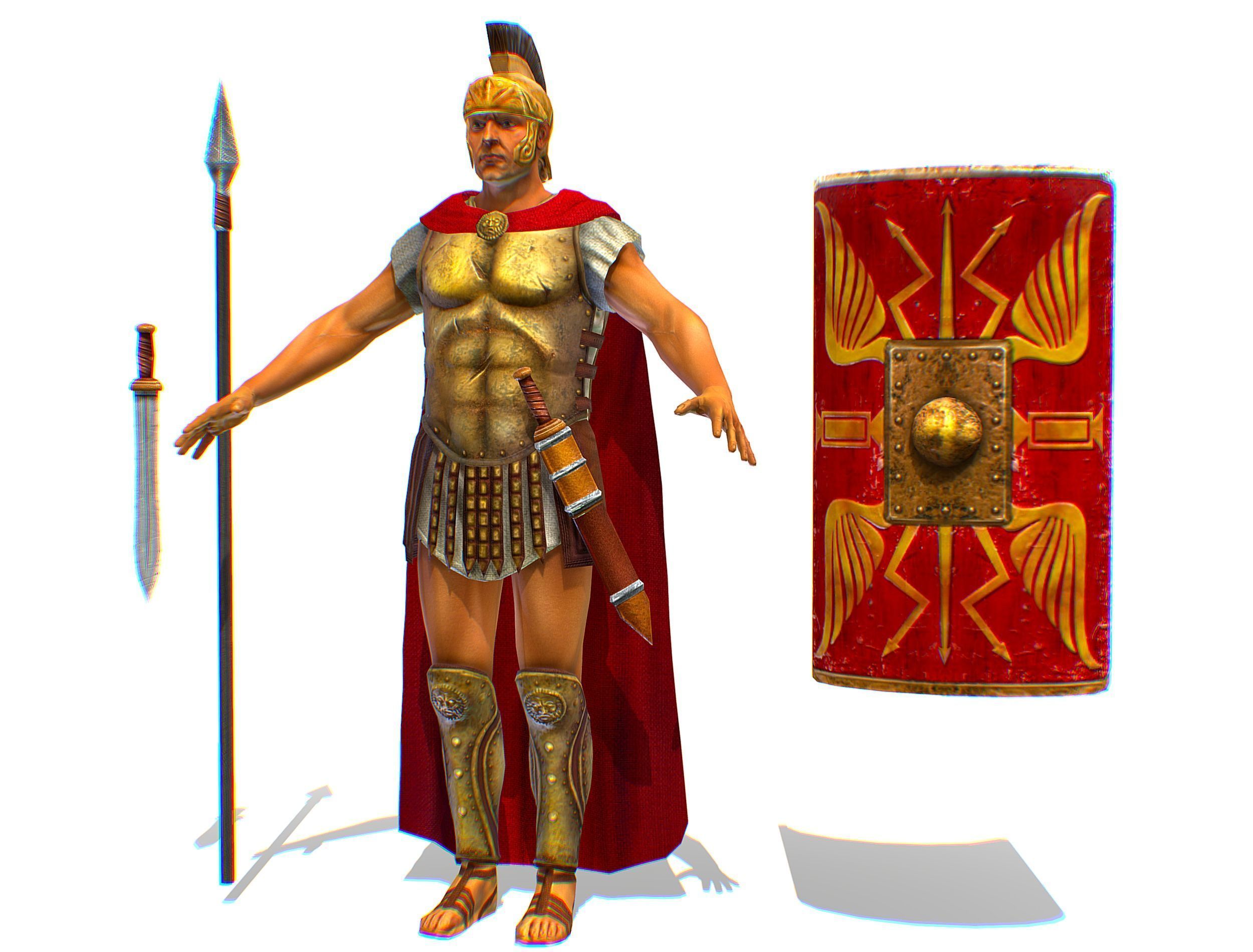 Greek Ancient Warrior Armor Shield Spear Sword Low-poly 3D model_17