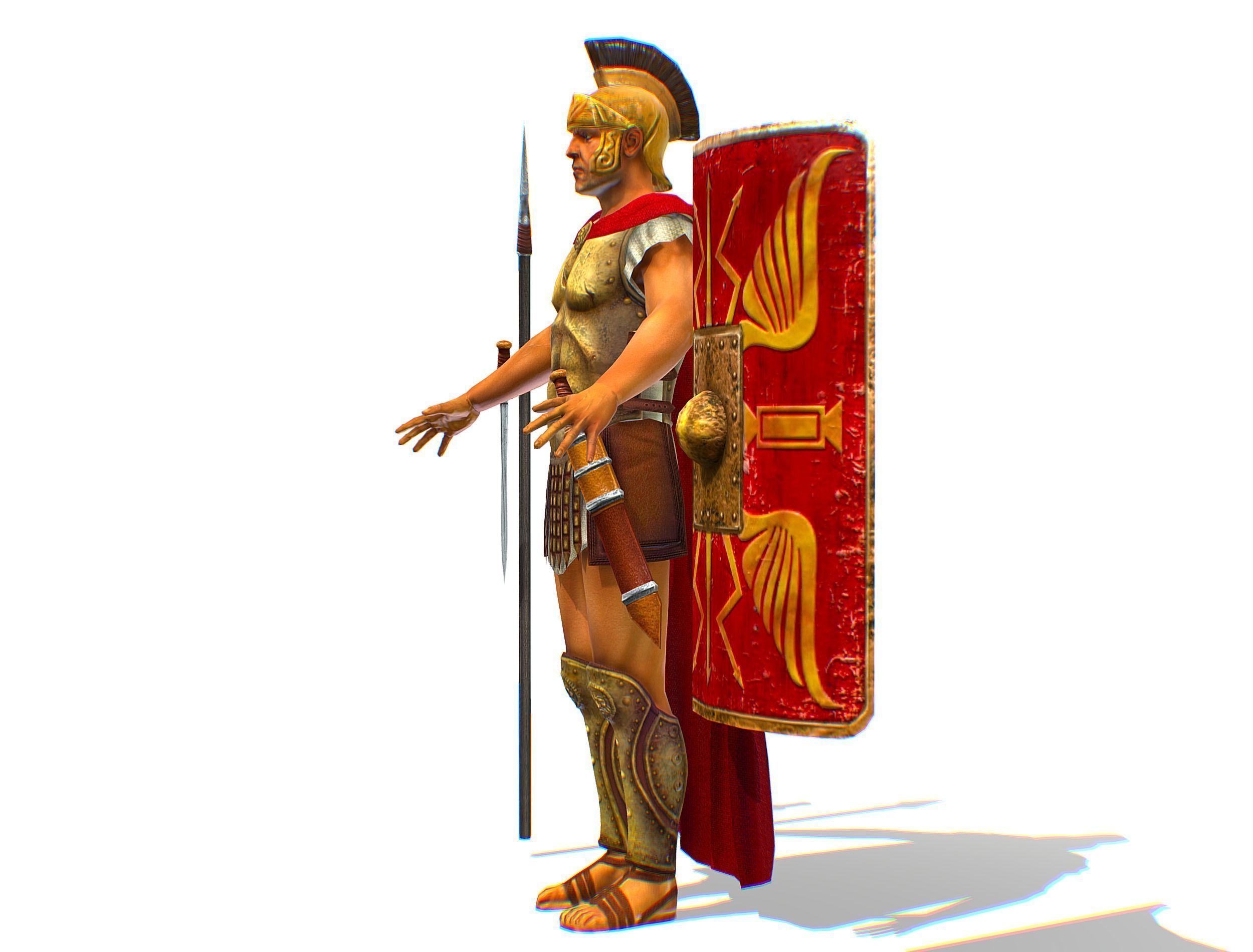 Greek Ancient Warrior Armor Shield Spear Sword Low-poly 3D model_15
