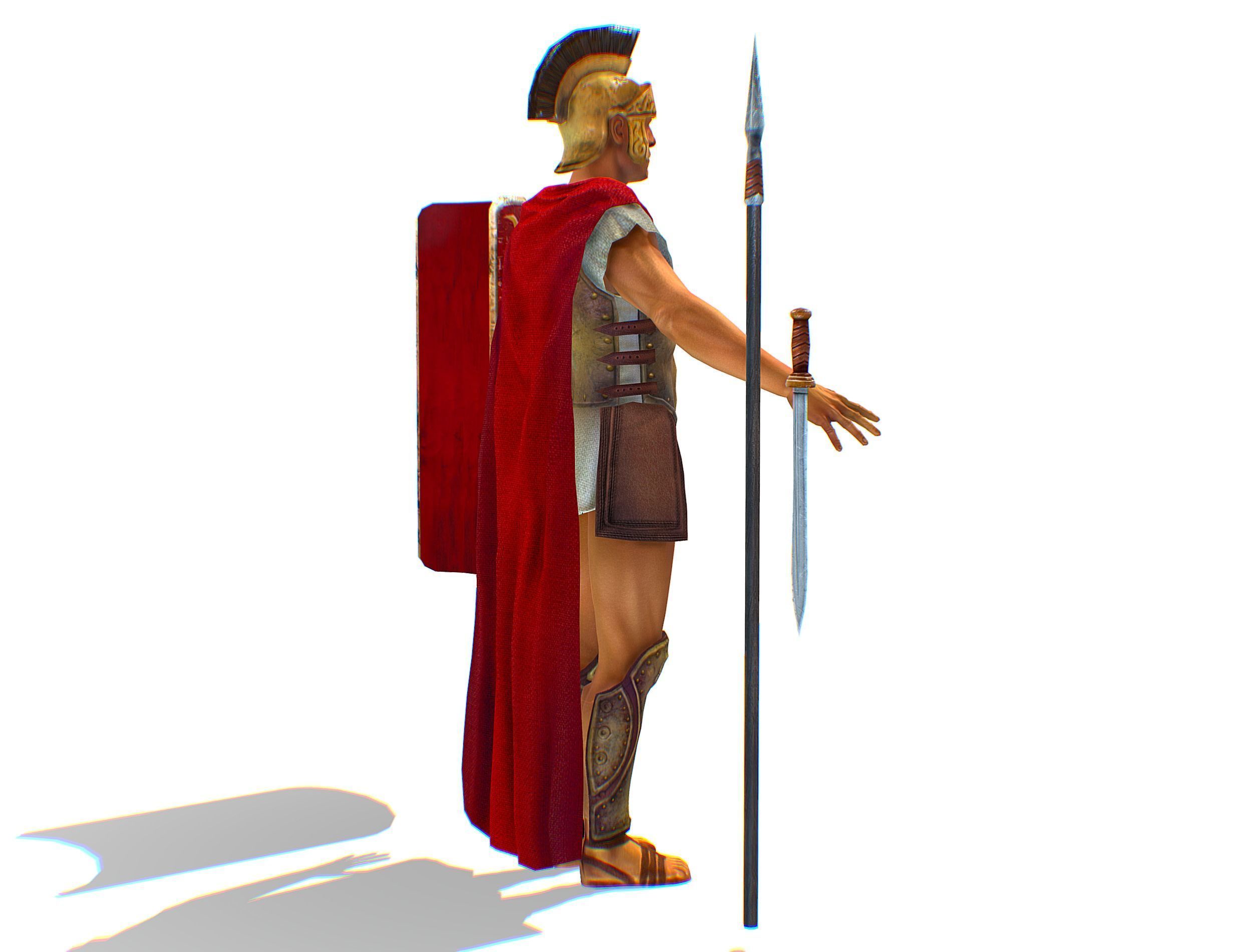 Greek Ancient Warrior Armor Shield Spear Sword Low-poly 3D model_7