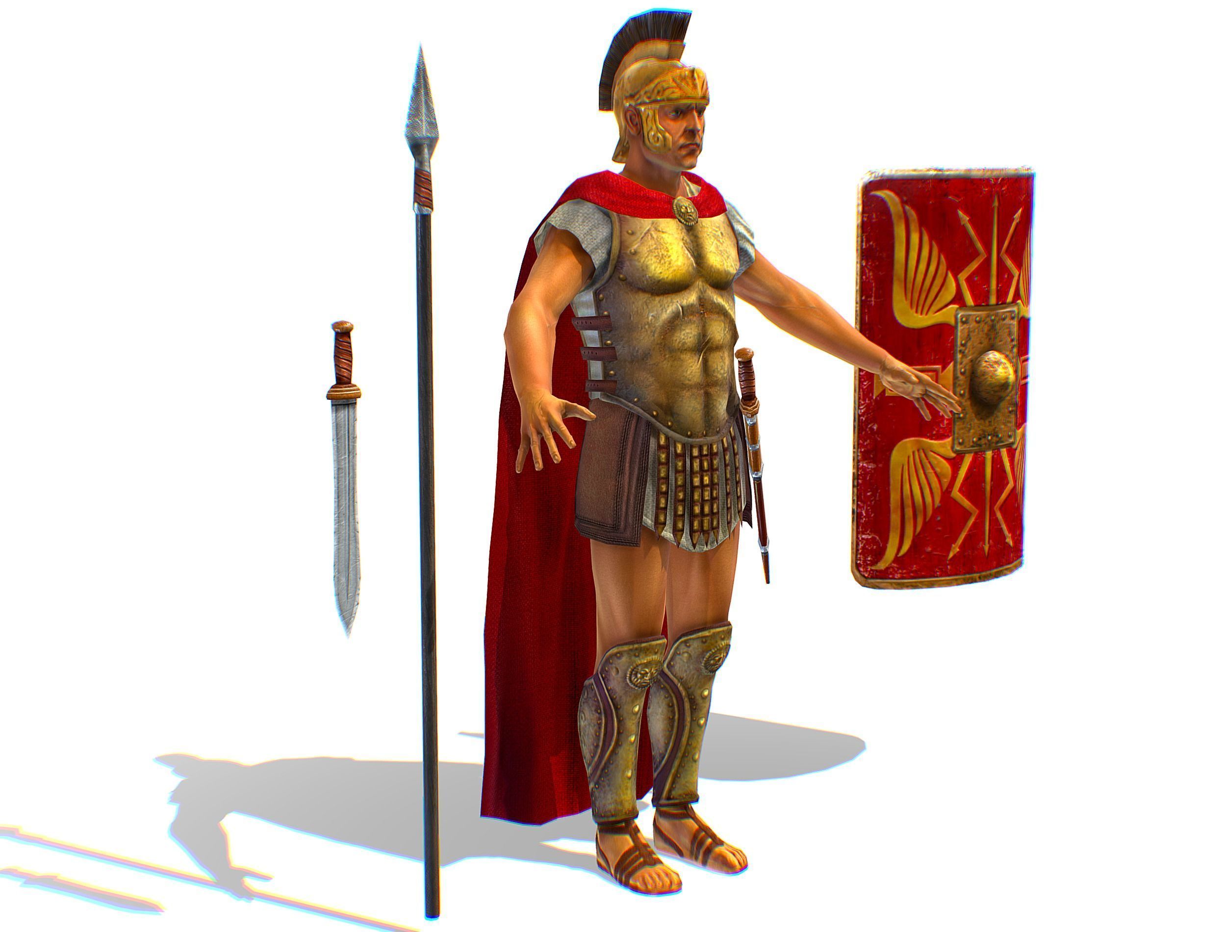 Greek Ancient Warrior Armor Shield Spear Sword Low-poly 3D model_3