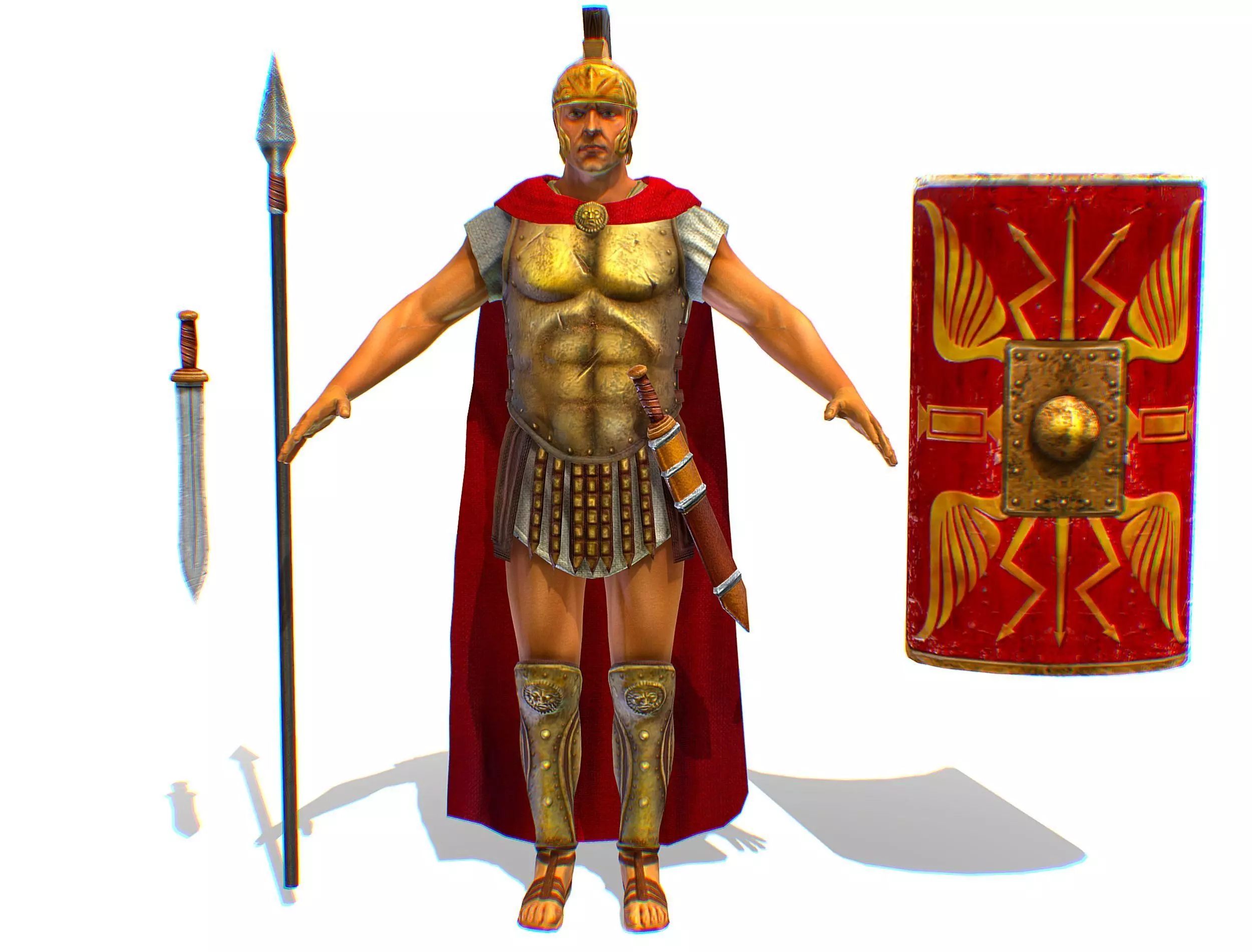 Greek Ancient Warrior Armor Shield Spear Sword Low-poly 3D model_0