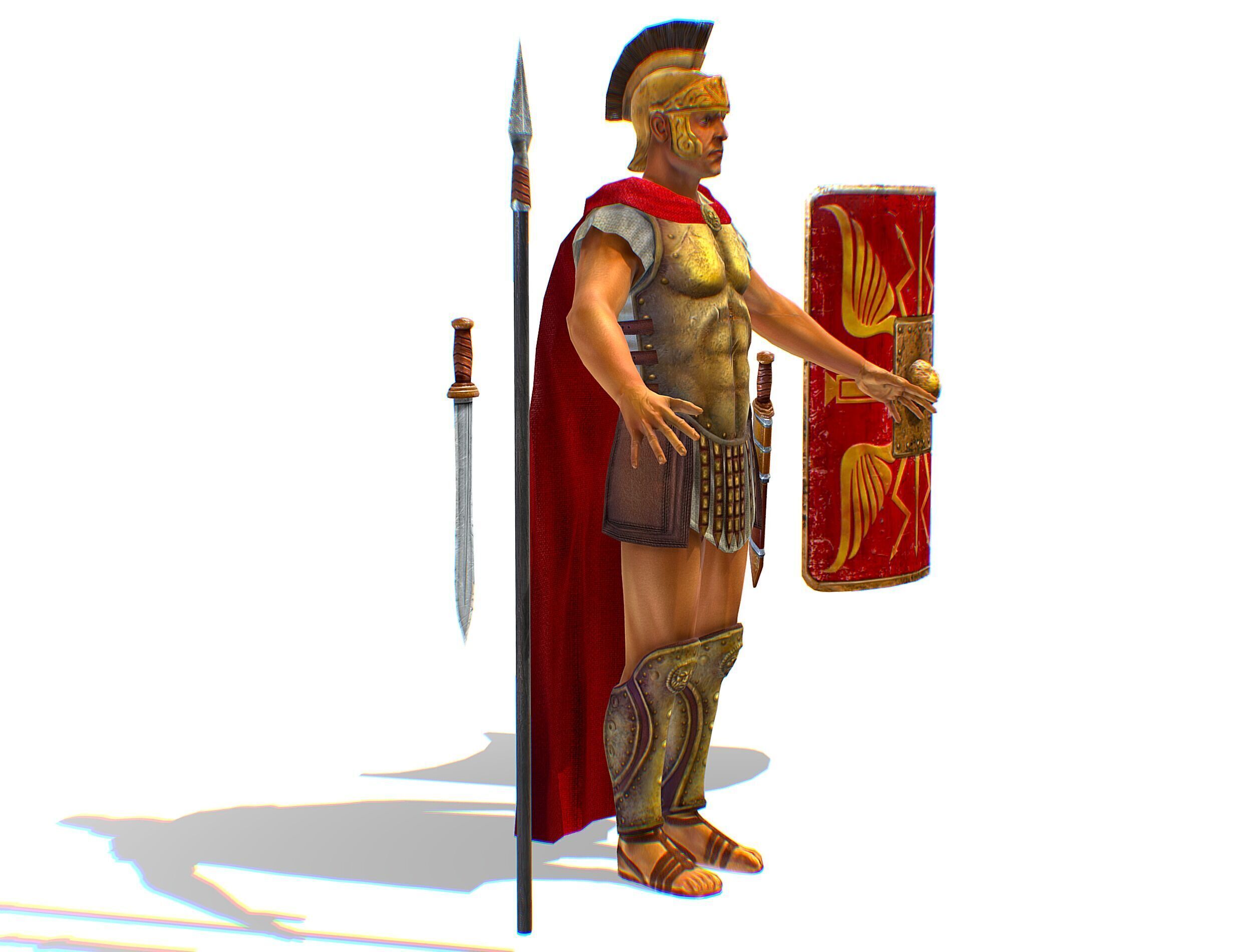 Greek Ancient Warrior Armor Shield Spear Sword Low-poly 3D model_4