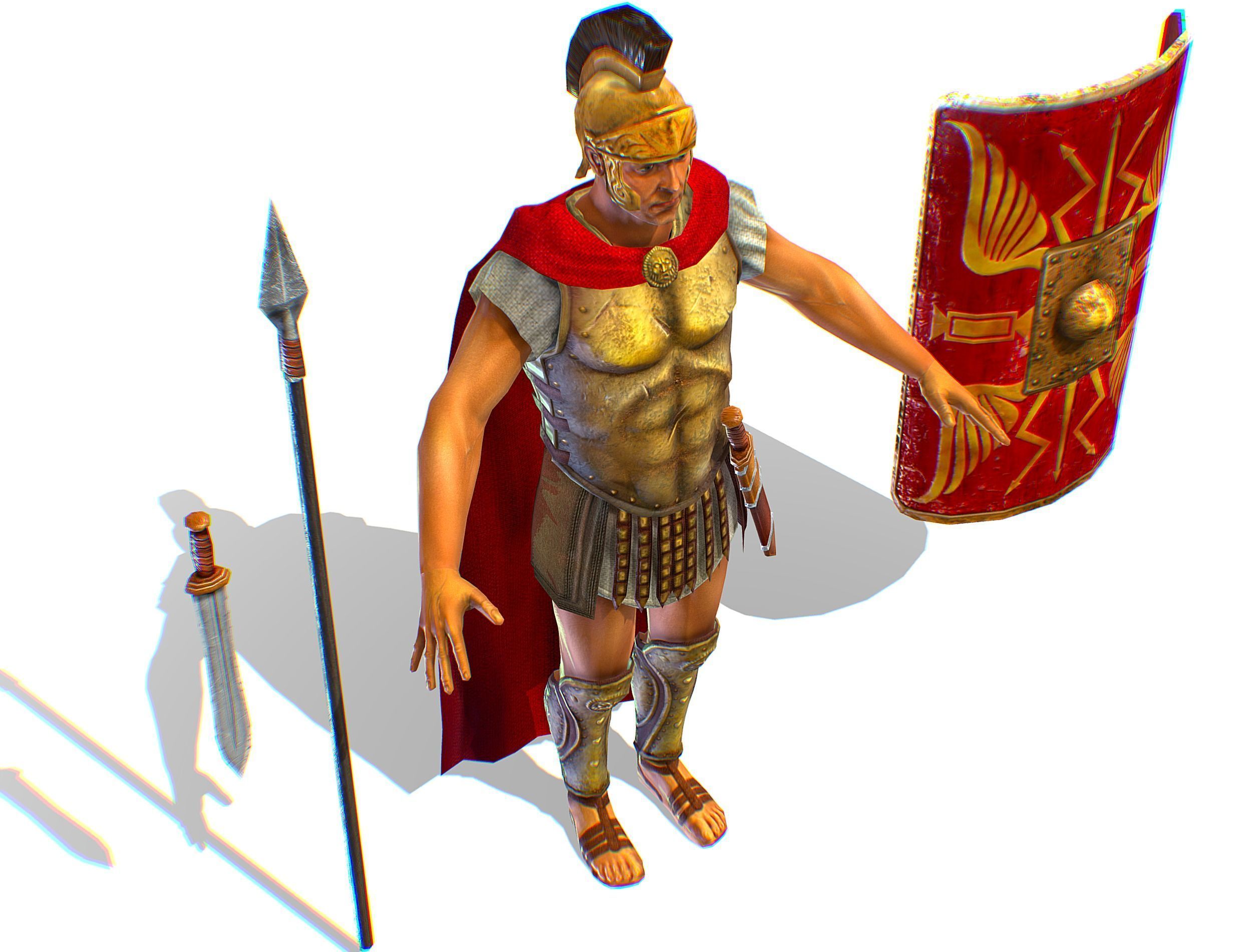 Greek Ancient Warrior Armor Shield Spear Sword Low-poly 3D model_19