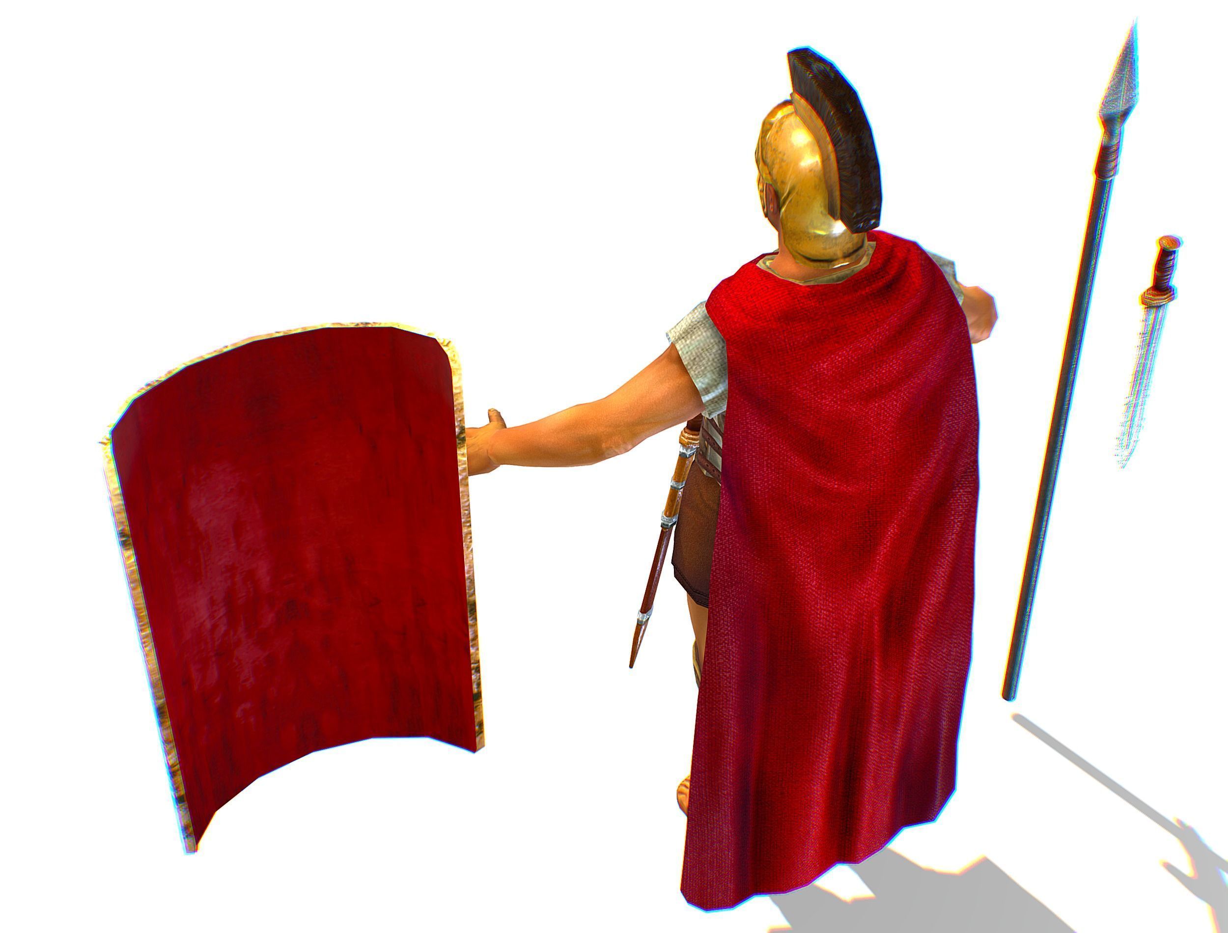 Greek Ancient Warrior Armor Shield Spear Sword Low-poly 3D model_21